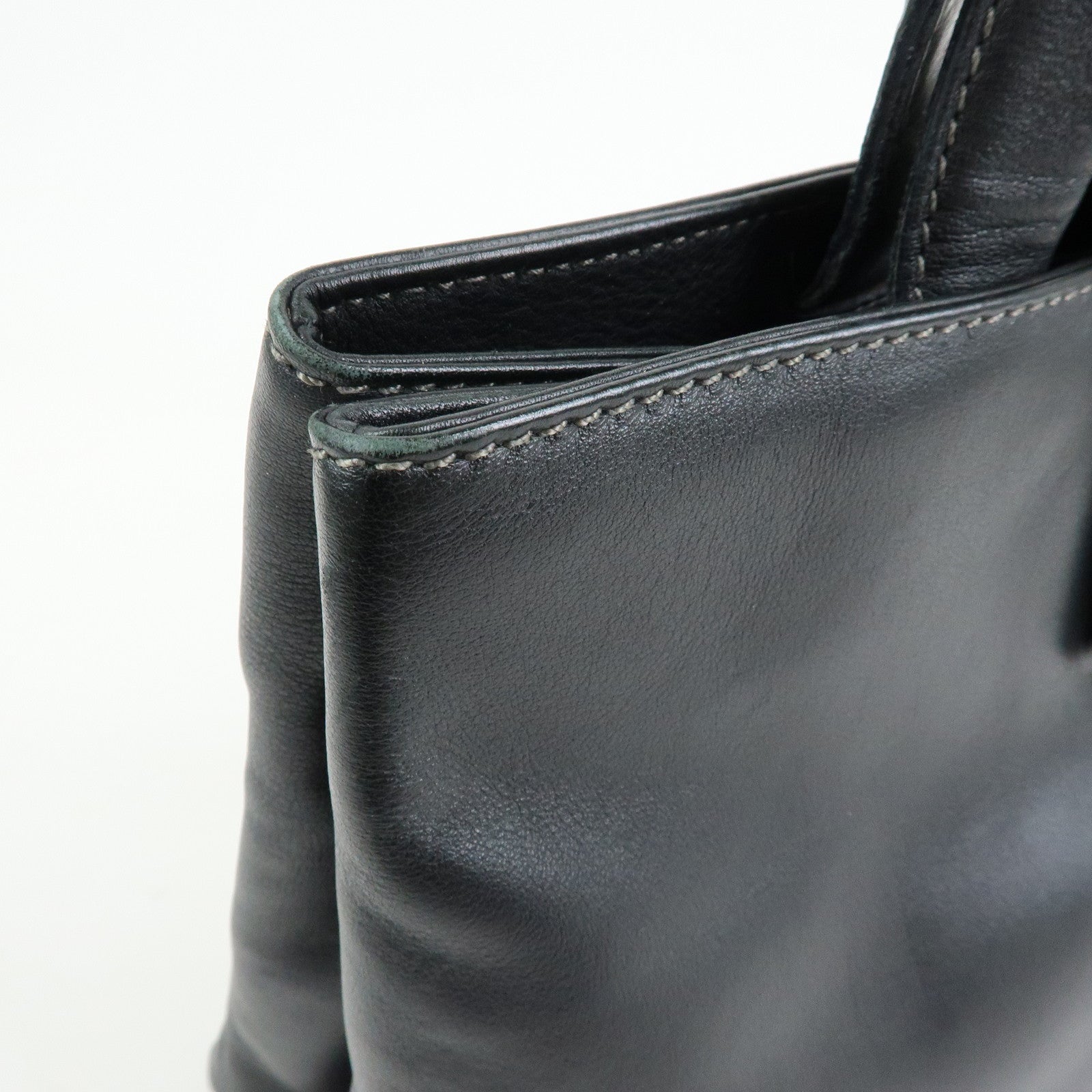 BVLGARI Leather Tote Bag Hand Bag Shoulder Bag Black
