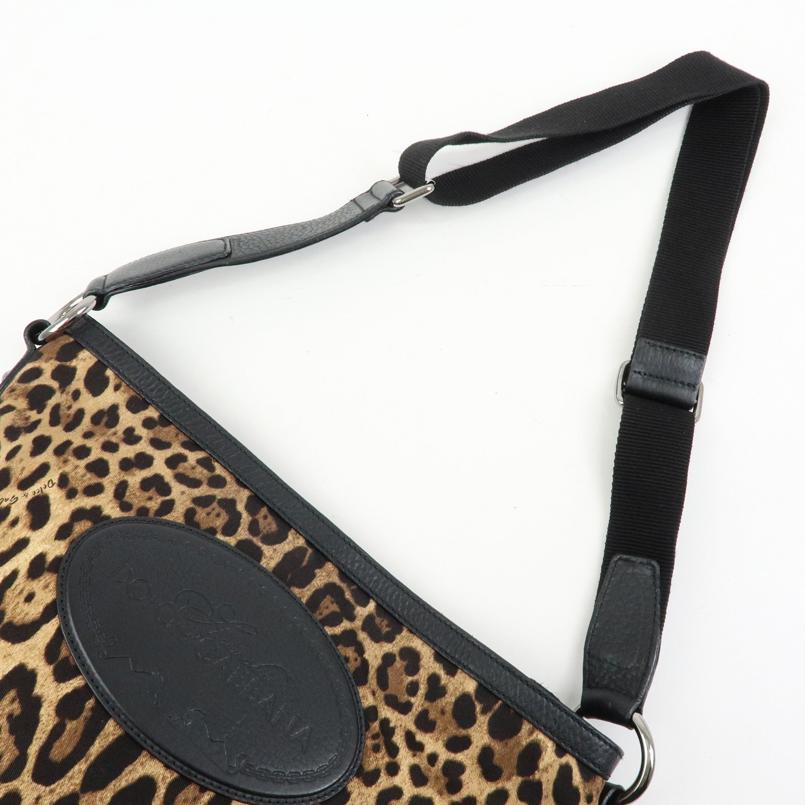 DOLCE & GABBANA Canvas Leather Shoulder Bag Leopard Brown Black