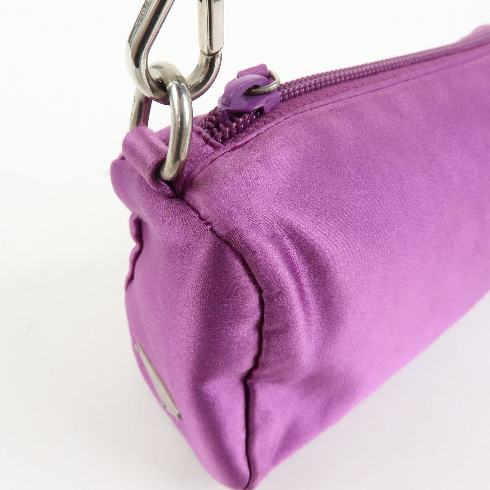 PRADA Triangle Logo Satin Mini Hand Bag Pochette Pouch Purple