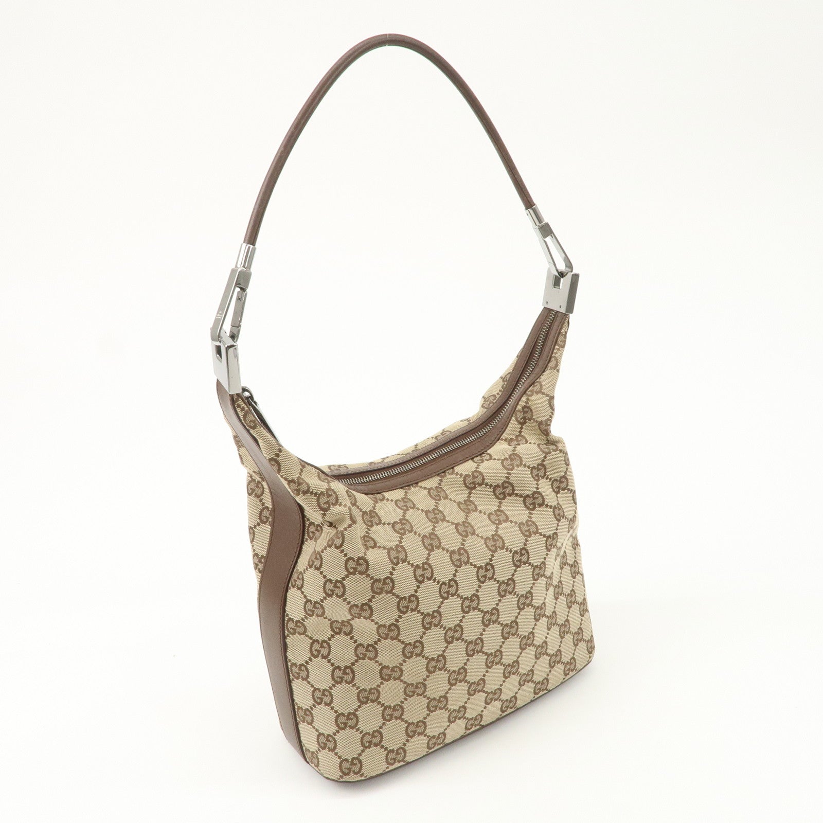 GUCCI GG Canvas Leather Shoulder Bag Beige Brown 203419 Used