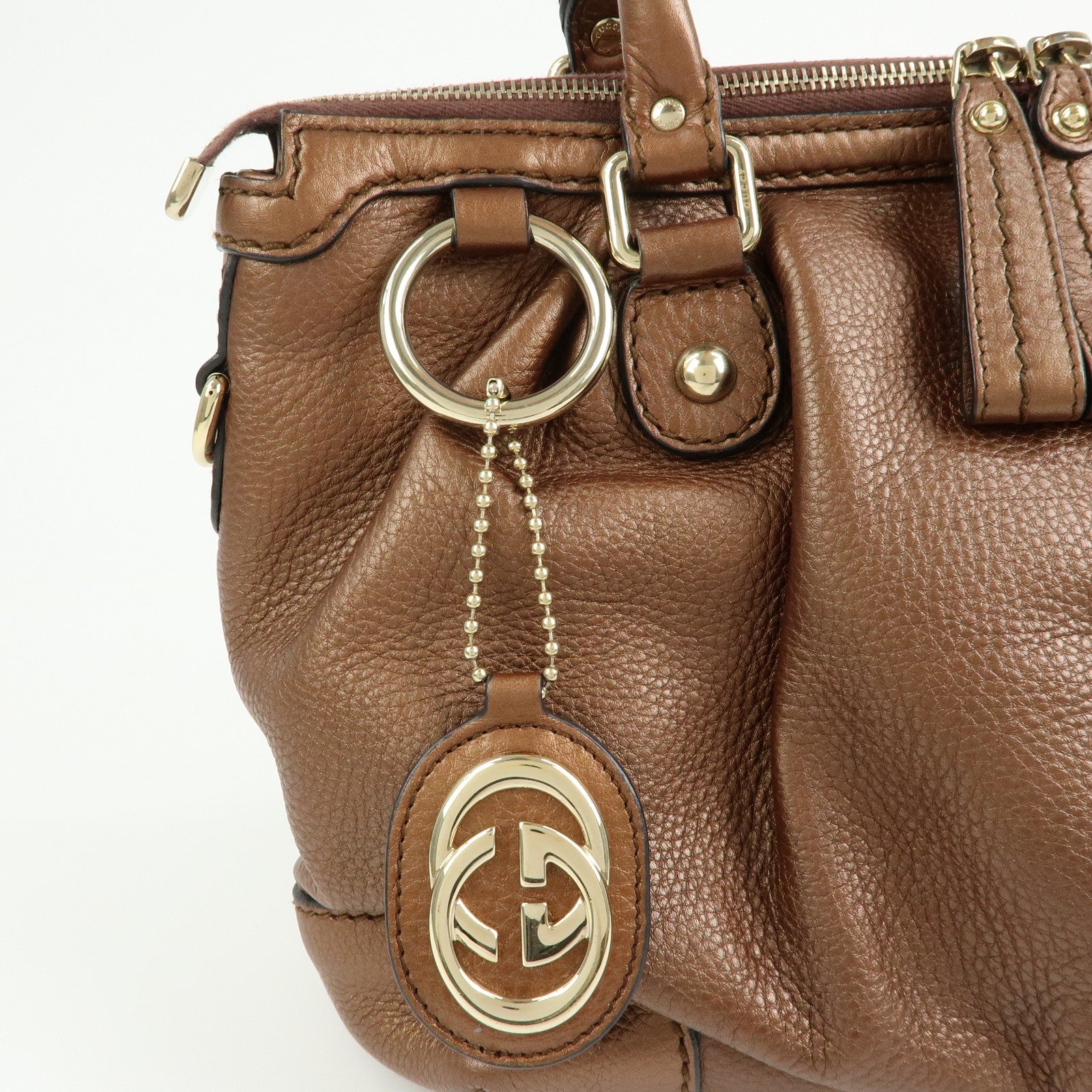 GUCCI Sukey Interlocking G Leather 2Way Shoulder Bag Bronze 247902