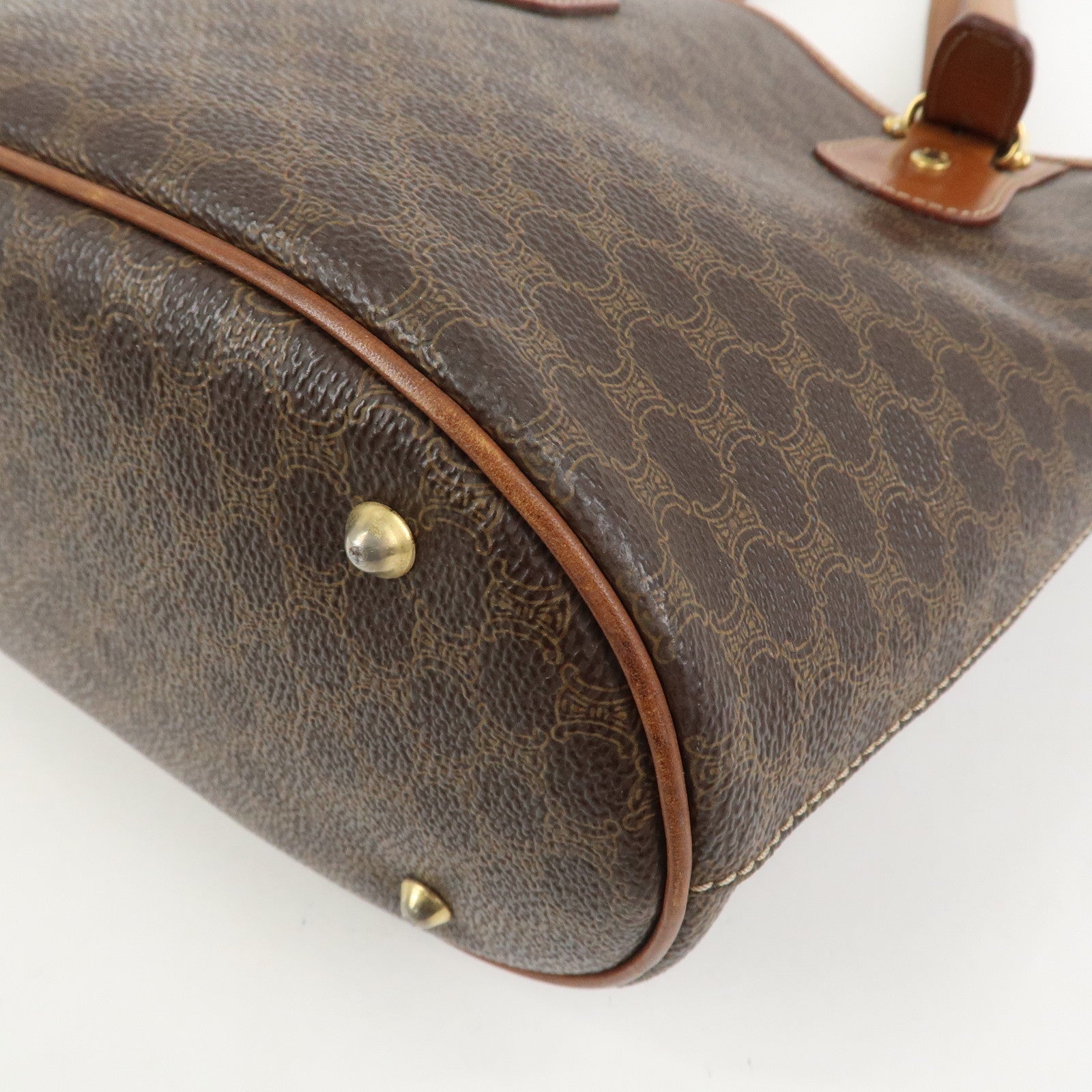 CELINE Macadam PVC Canvas Leather Tote Bag Hand Bag Brown