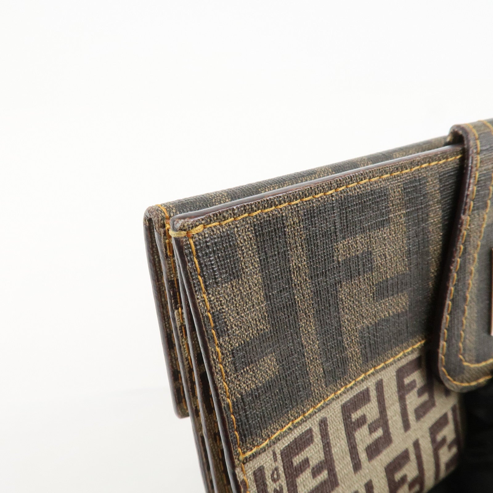 FENDI Zucca Zucchino PVC Leather Brown W Hook Long Wallet 8M00328