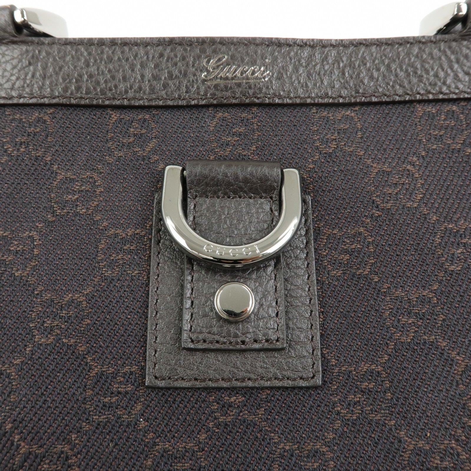 GUCCI Abbey GG Denim Leather Tote Bag Hand Bag Dark Brown 293580