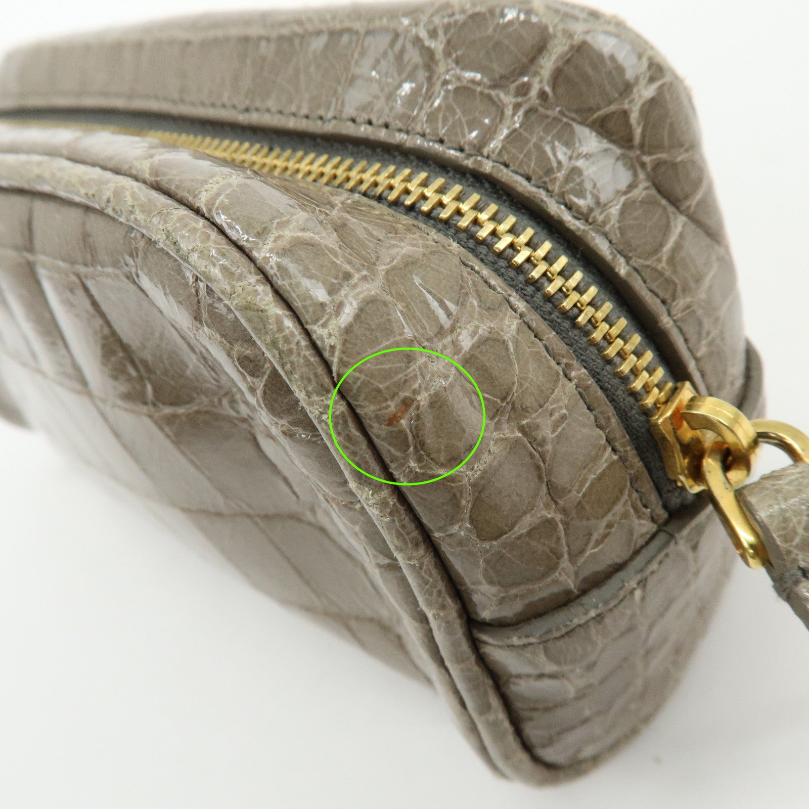 MIU MIU Embossed Leather Clutch Bag Wrist Bag Cosmetic Pouch Greige