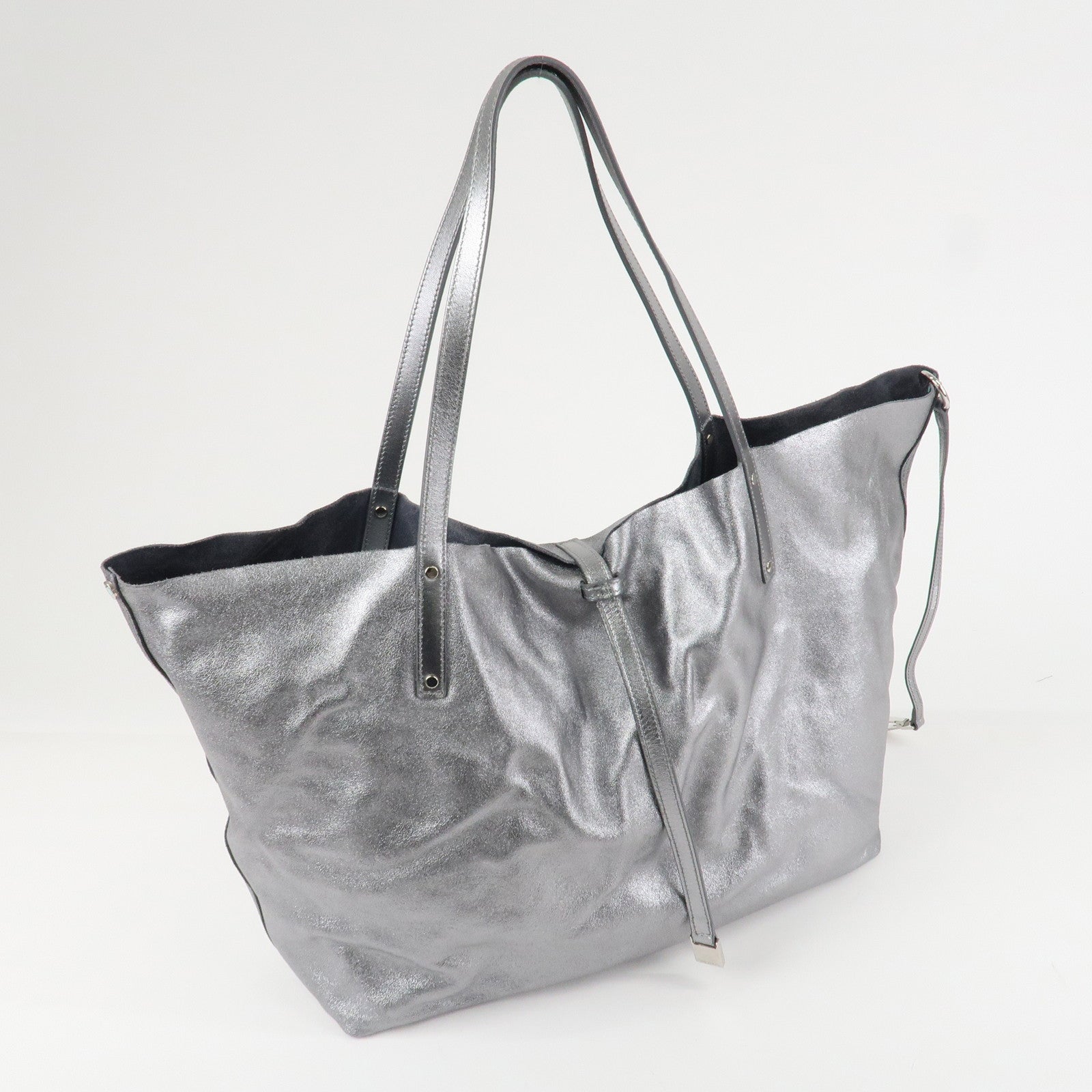 Tiffany&Co. Leather Reversible Tote Bag Sliver Used