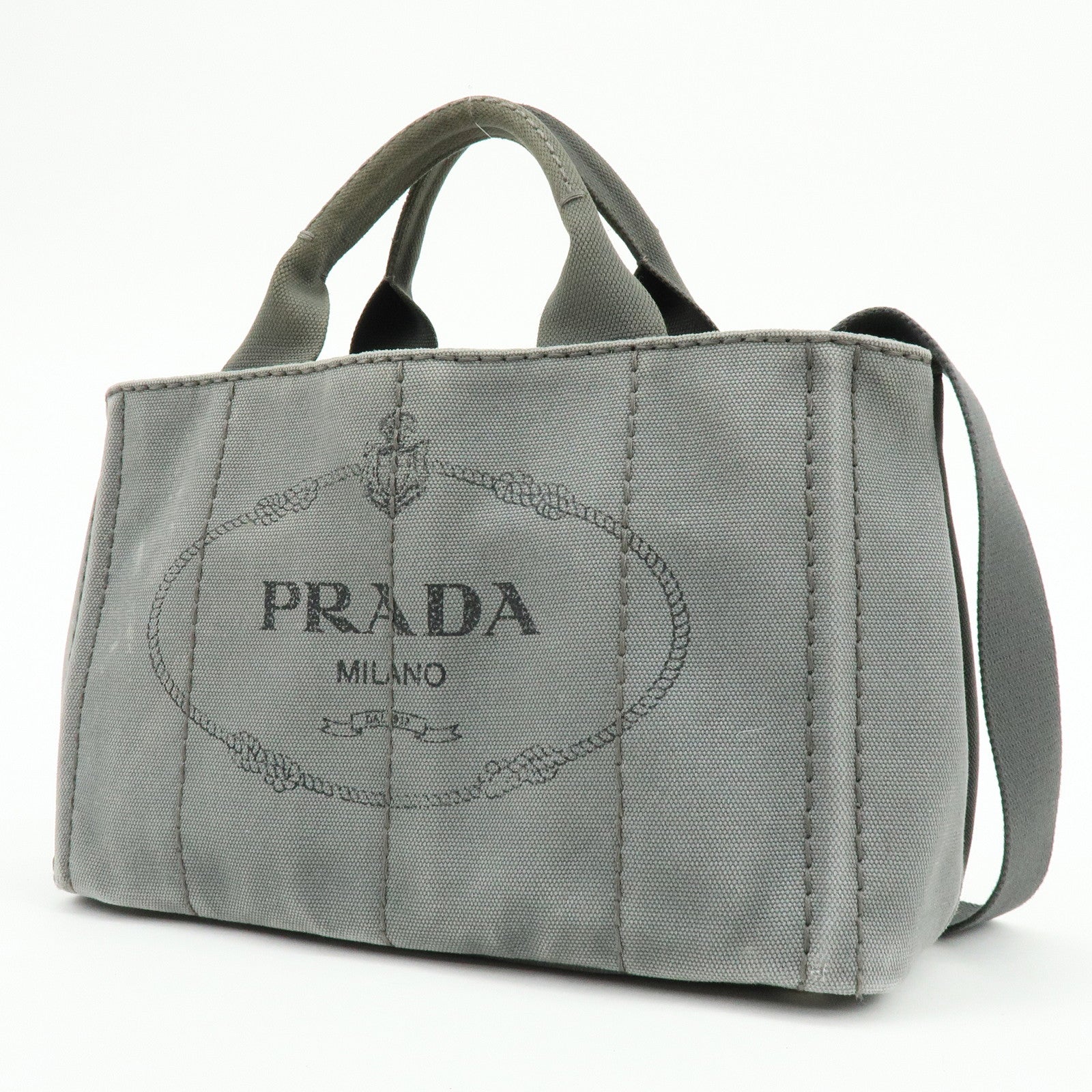PRADA Canapa Mini Canvas 2Way Bag Hand Shoulder Bag Gray 1BG439