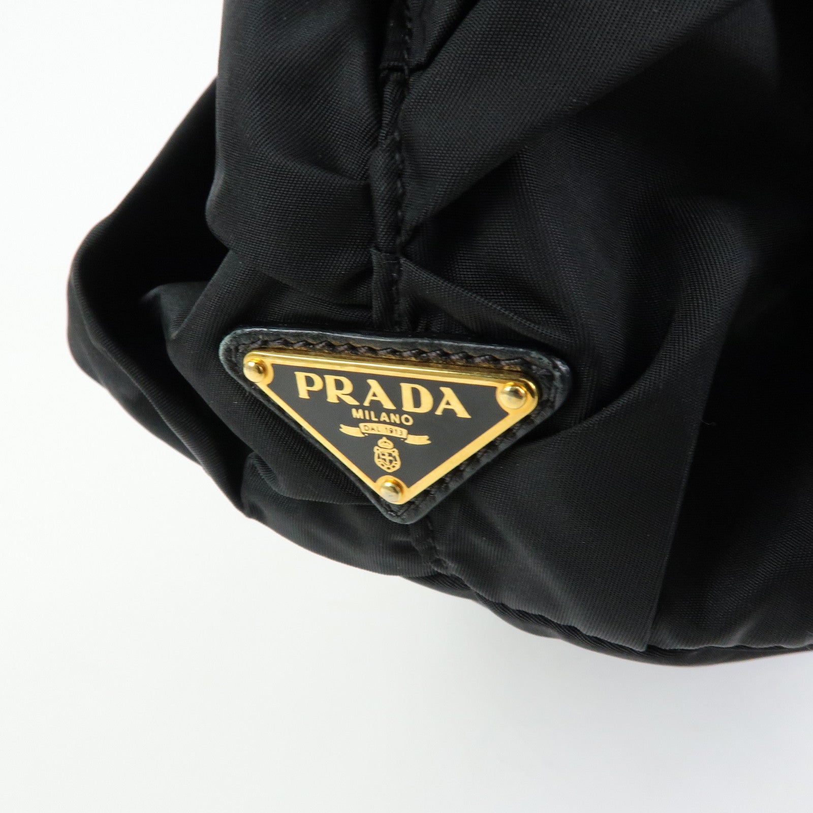 PRADA Triangle Logo Nylon Leather Hand Bag Tote Bag Black BN1701