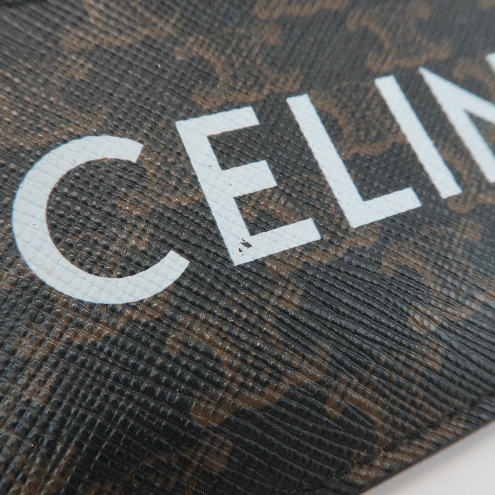 CELINE Leather Canvas Triomphe Card Case Black Brown 10B702CLY