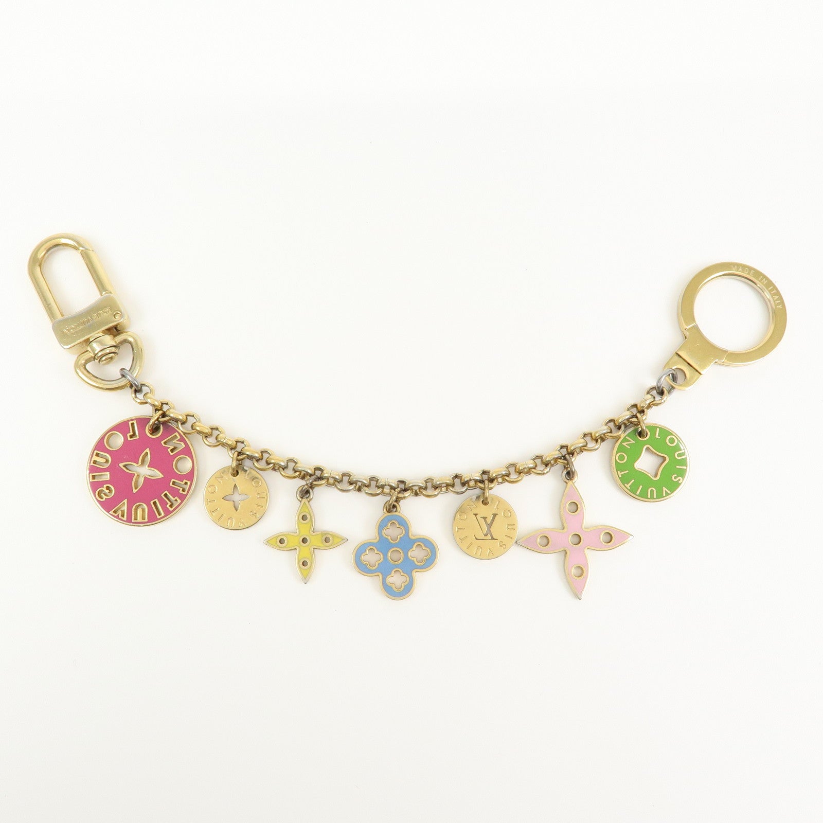 Louis Vuitton Logo Plate Metal Bag Charm Key Chain Silver M65367