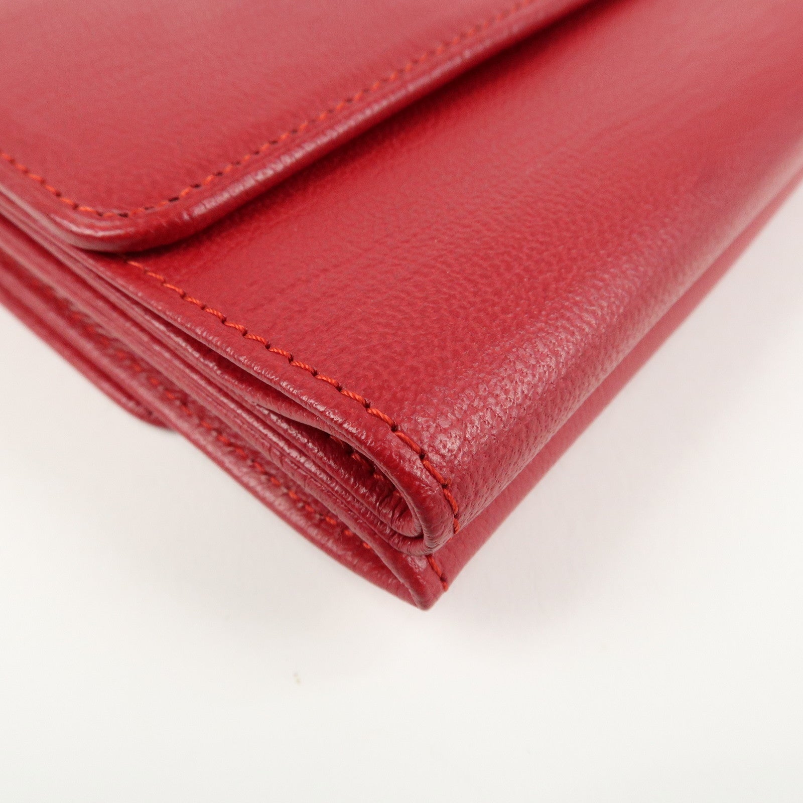 CHANEL COCO Mark Leather Tri-Fold Compact Wallet Red A13456 Used