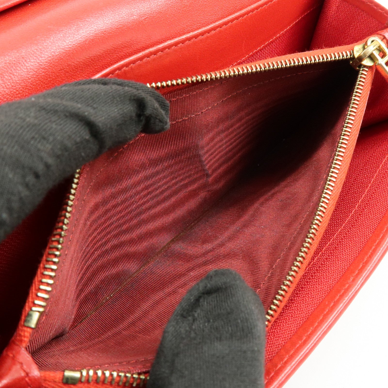 FENDI Zucca Canvas Leather Long Wallet Leopard Brown Red 30851