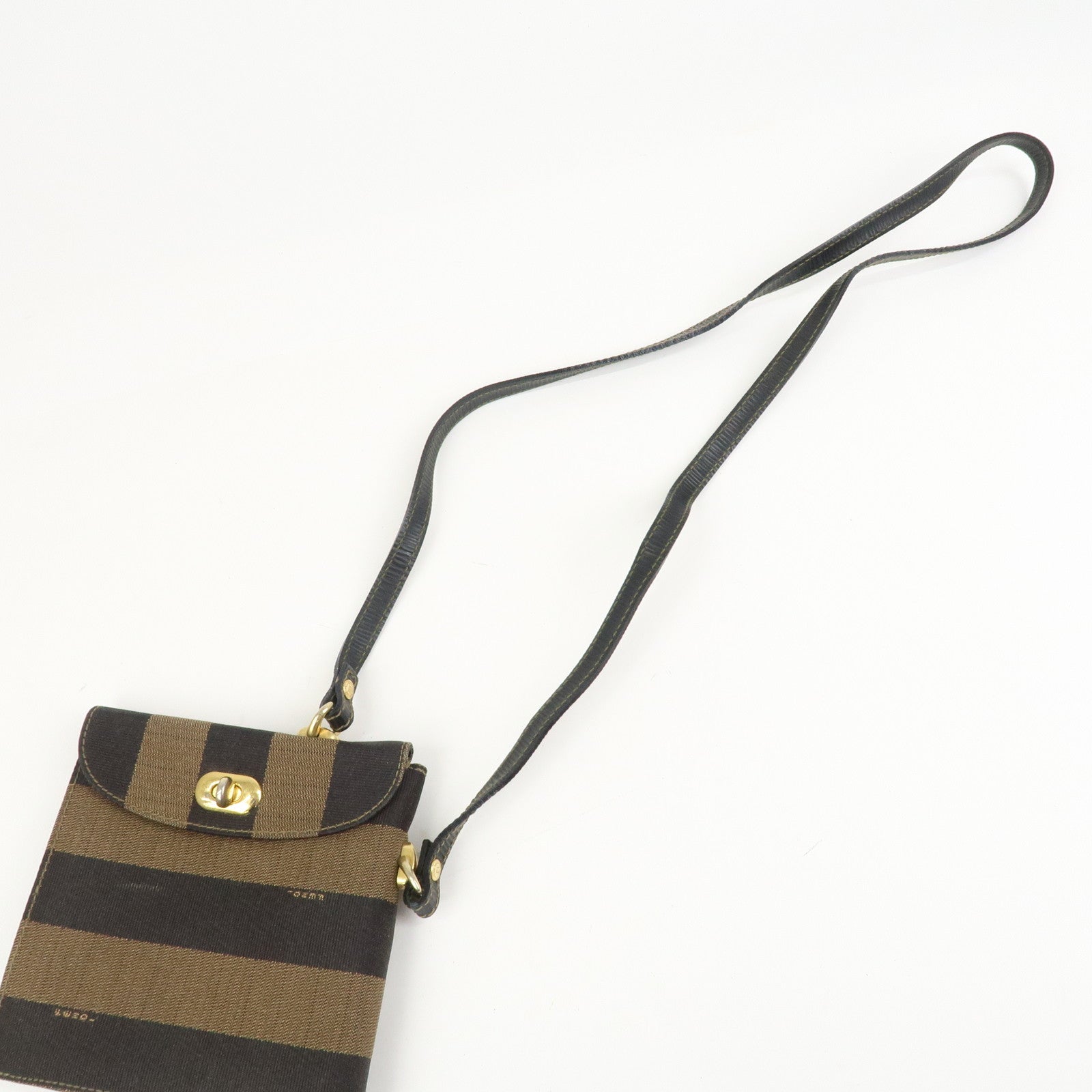 FENDI Pequin Logo Canvas Leather Shoulder Bag Crossbody Bag 15171