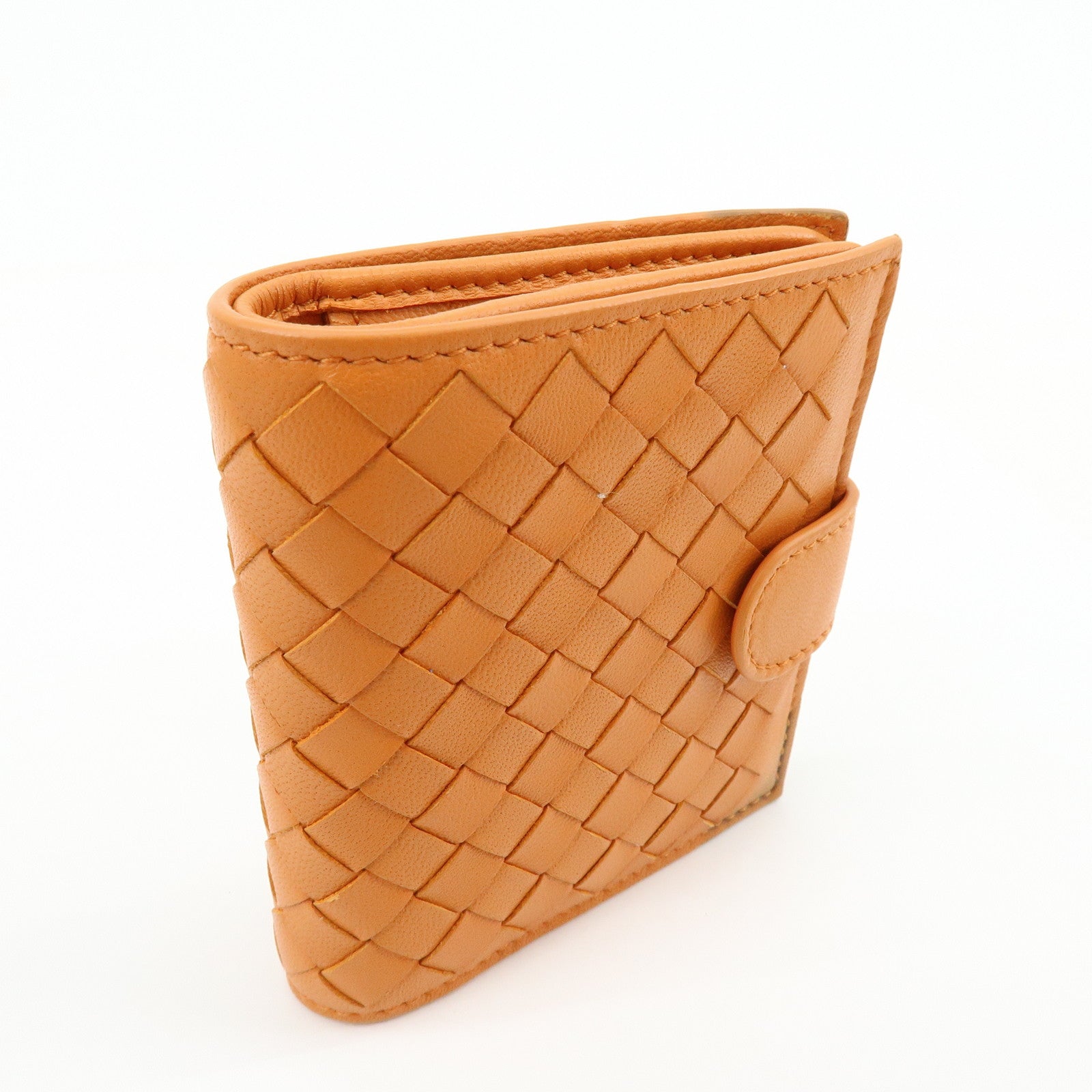 Bottega Veneta Intrecciato Leather Bi-fold Comact Wallet Orange