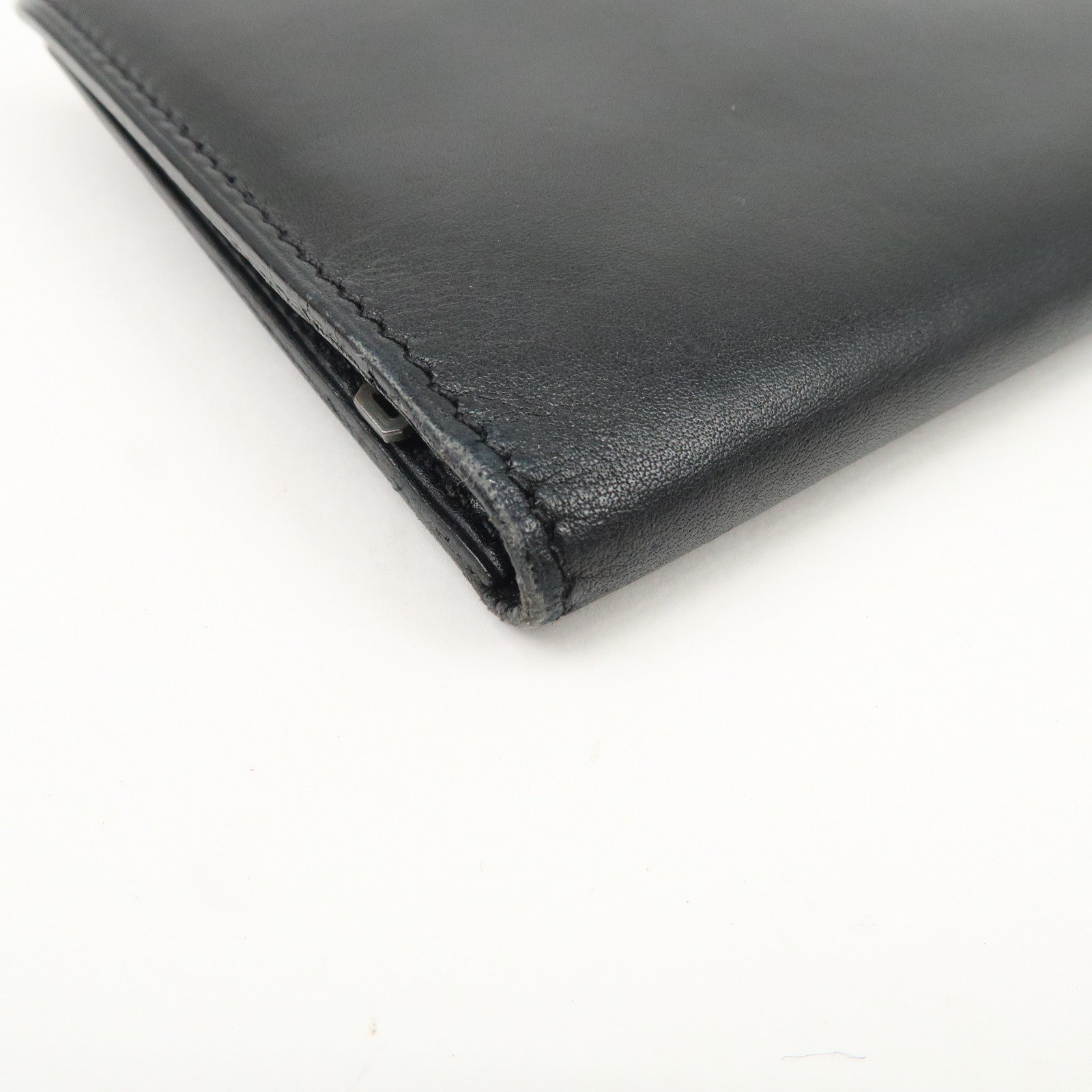 HERMES Box Calf Leather Beant Classic Long Wallet Black