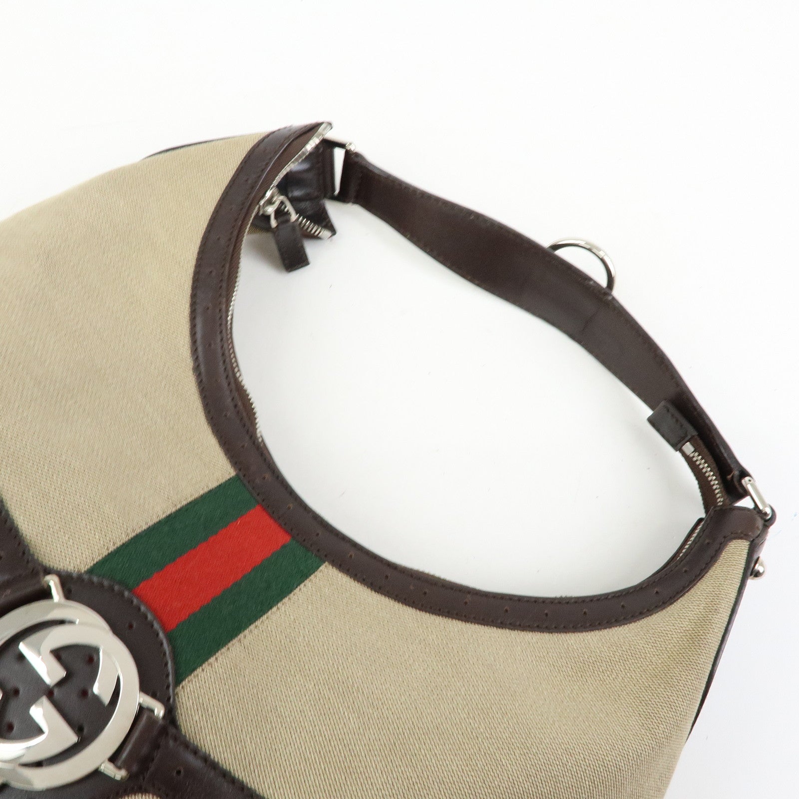 GUCCI Sherry Interlocking G Canvas Shoulder Hand Bag Beige 114871