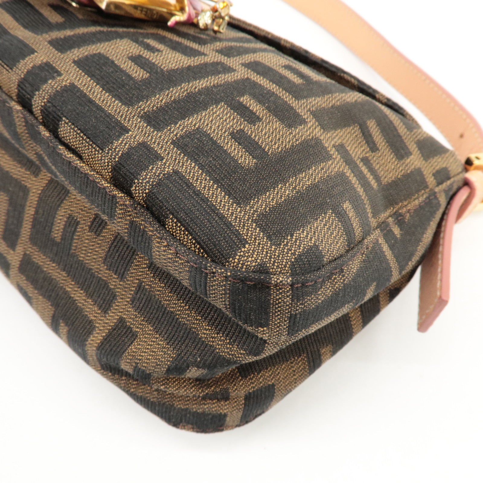 FENDI Zucca Canvas Leather Shoulder Bag Brown Pink Beige 26725 Used