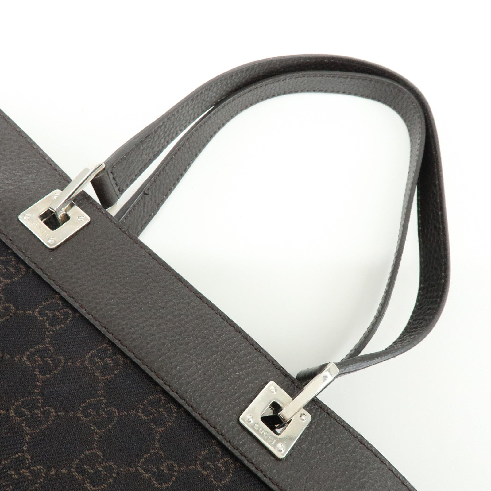 GUCCI GG Canvas Leather Tote Bag Shoulder Bag Black 289719