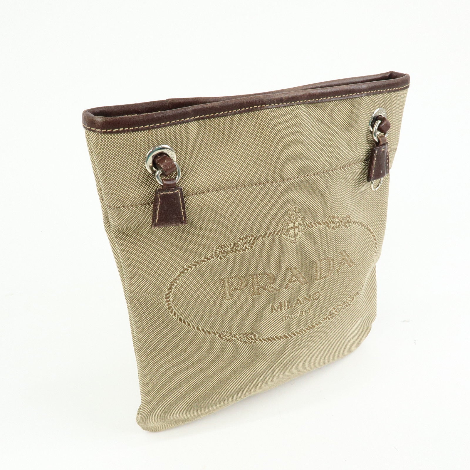 PRADA Logo Jacquard Leather Shoulder Crossbody Bag Brown BT0551