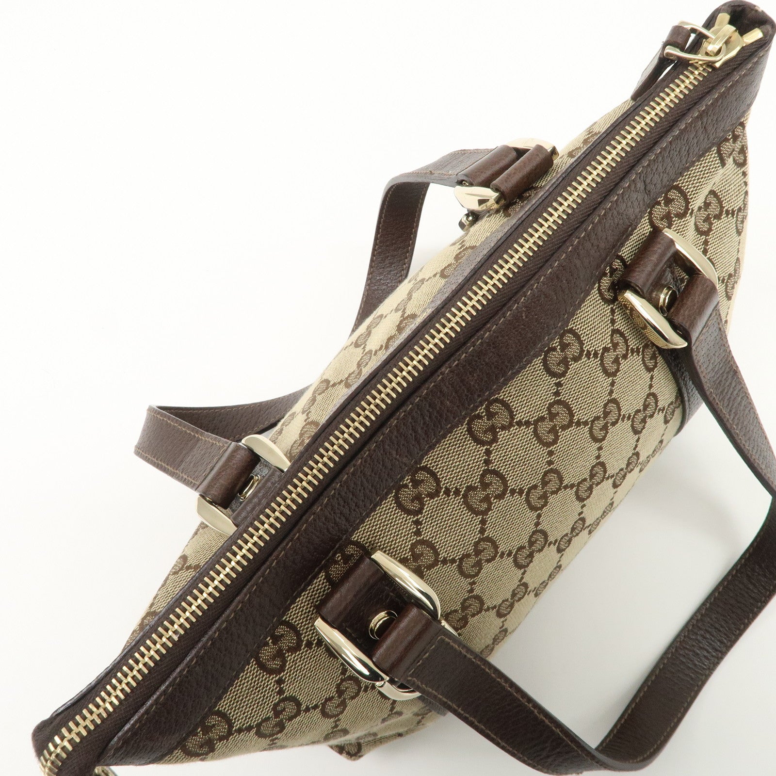 GUCCI Abbey GG Canvas Leather Tote Bag Beige Dark Brown 141471 Used