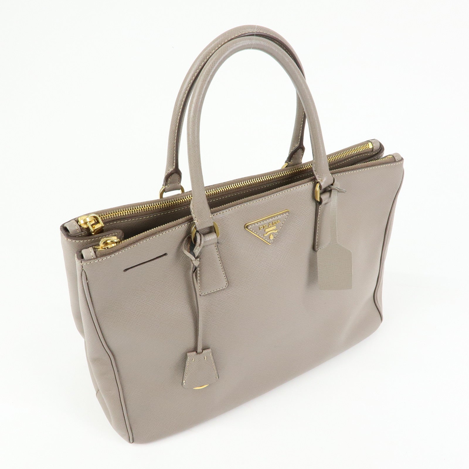 PRADA Triangle Logo Galleria Saffiano Leather Tote Hand Bag Gray