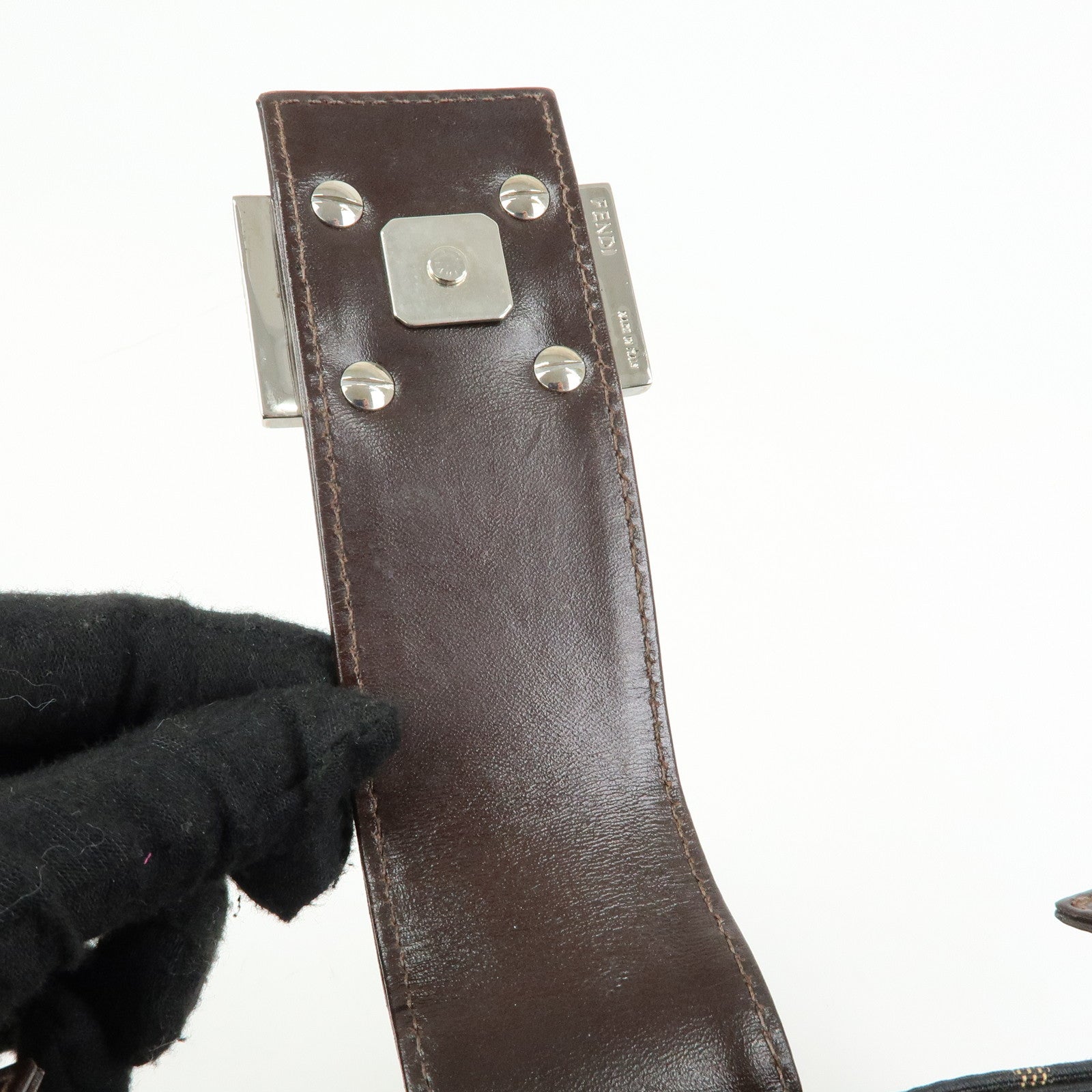 FENDI Zucca Canvas Leather Handbag Shoulder Bag Brown Black