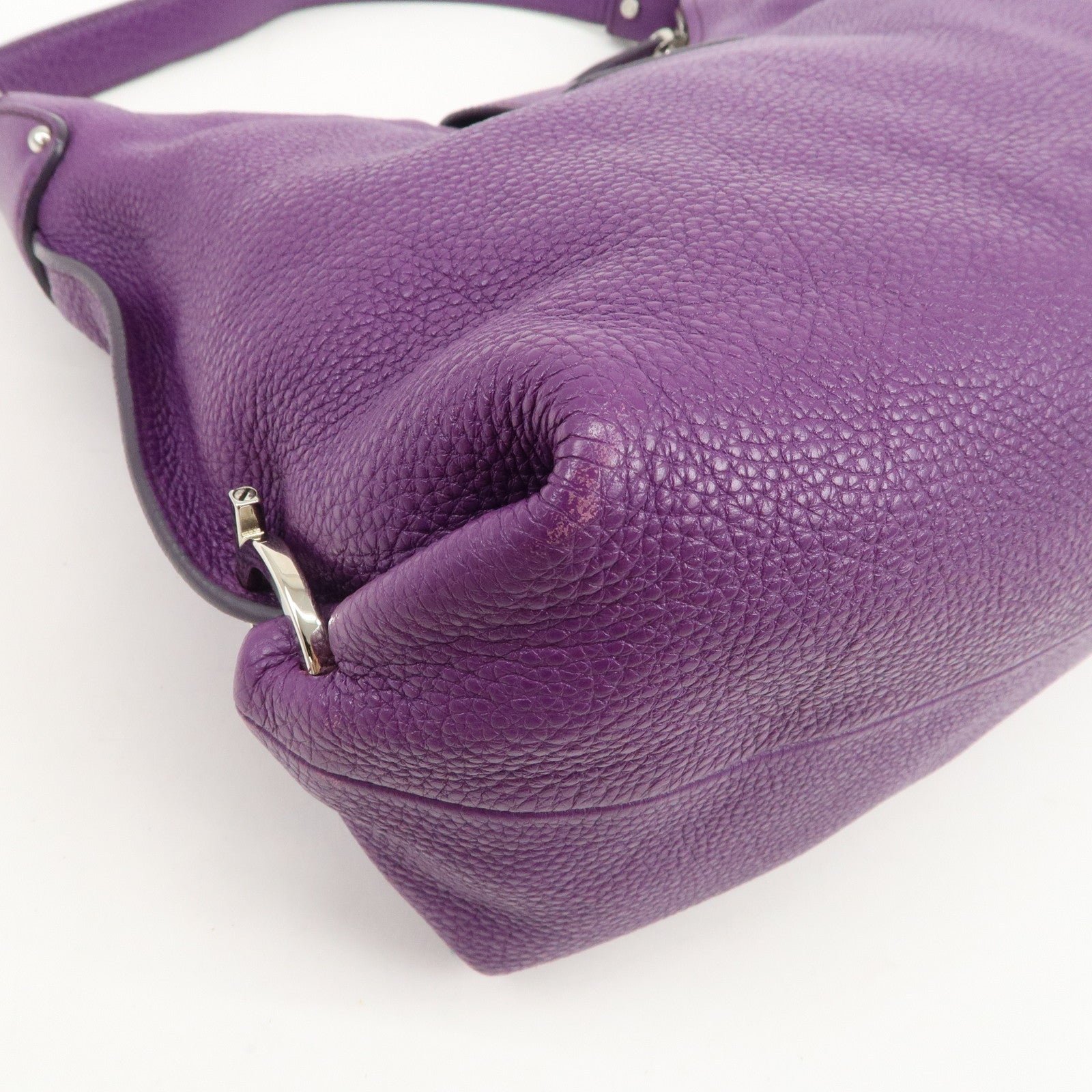 Ferragamo Gancini Logo Leather Shoulder Bag Hand Bag Purple