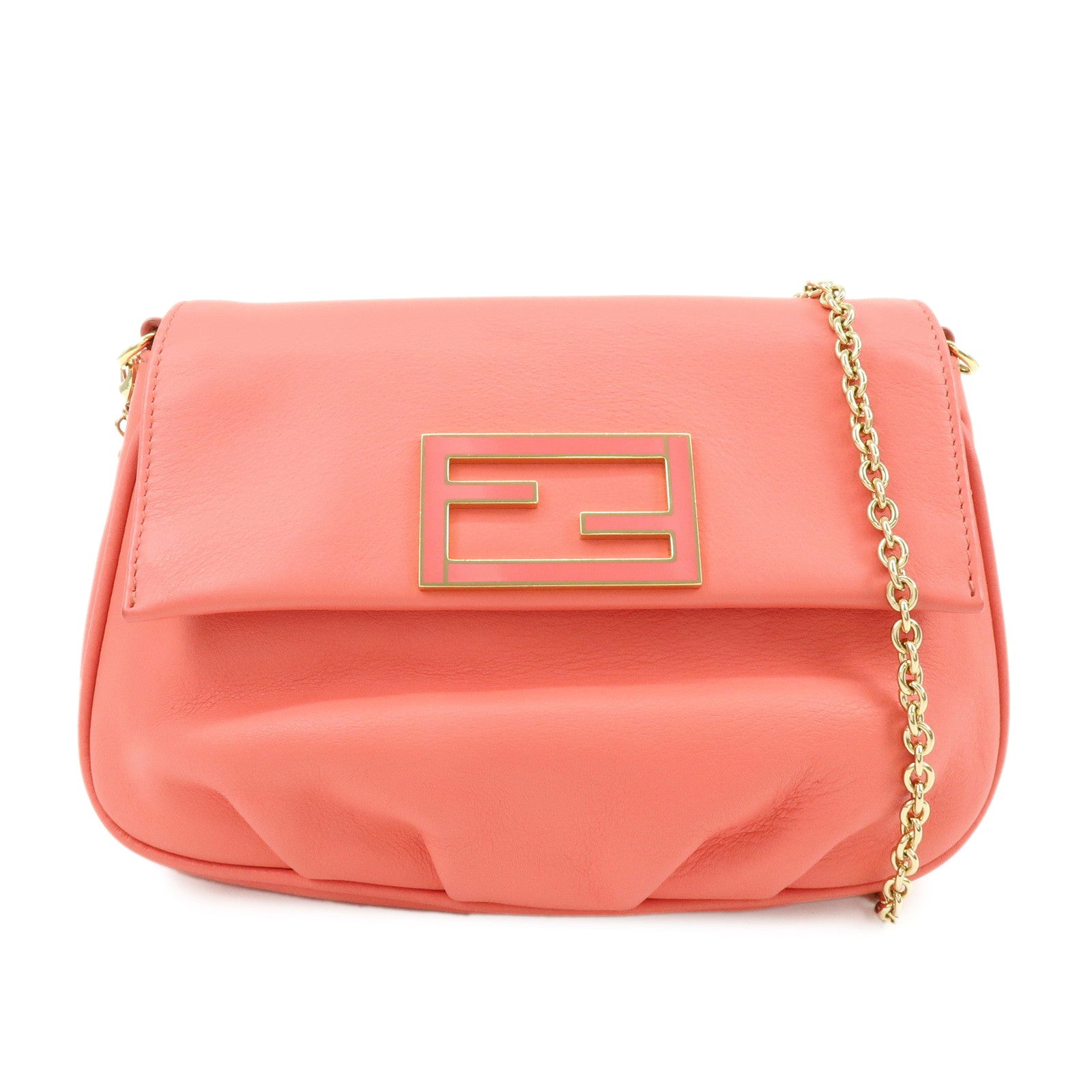 FENDI Leather Chain Shoulder Bag Purse Crossbody Bag Pink 8M0276