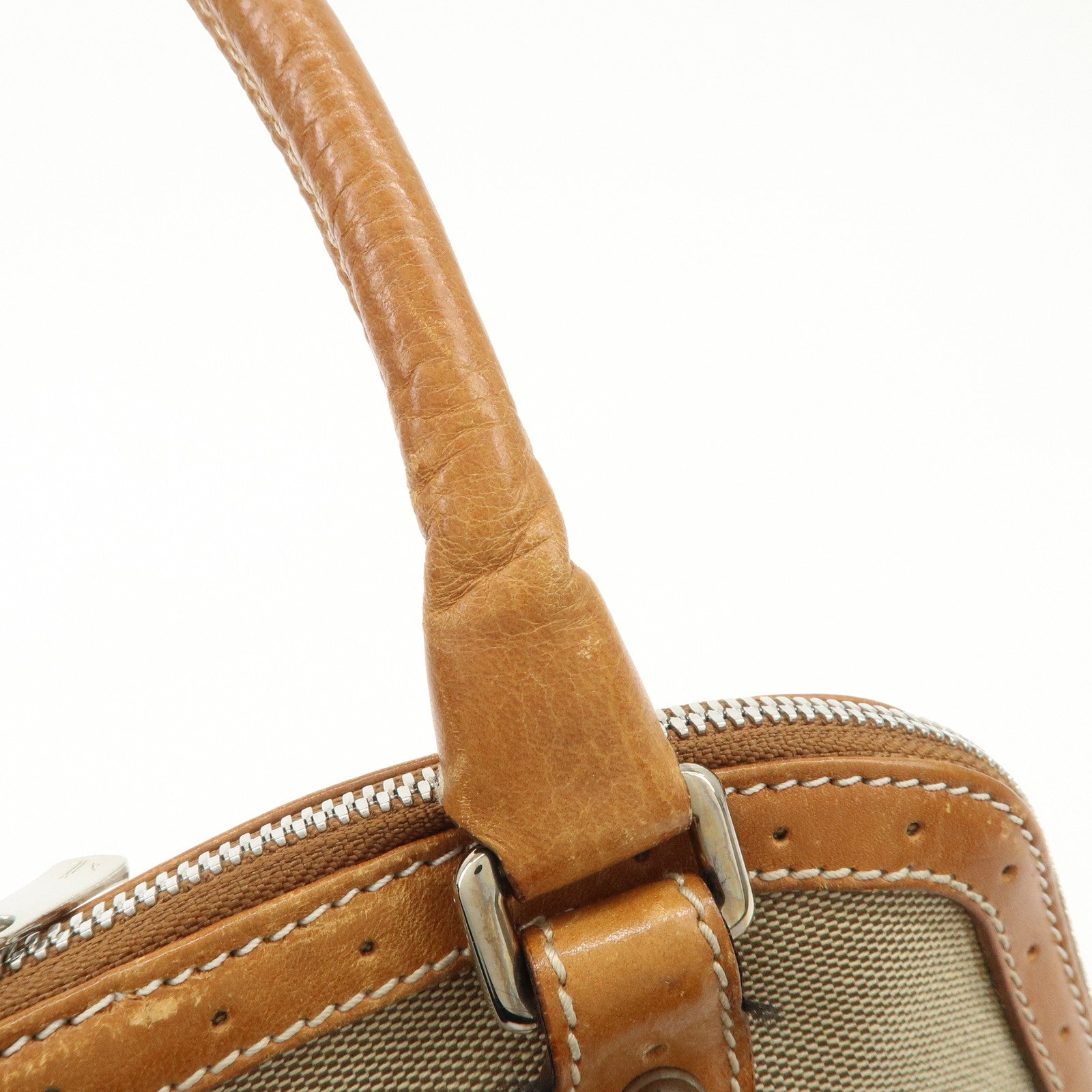 GUCCI Interlocking G Sherry Leather Canvas Hand Bag Beige 114882 Used