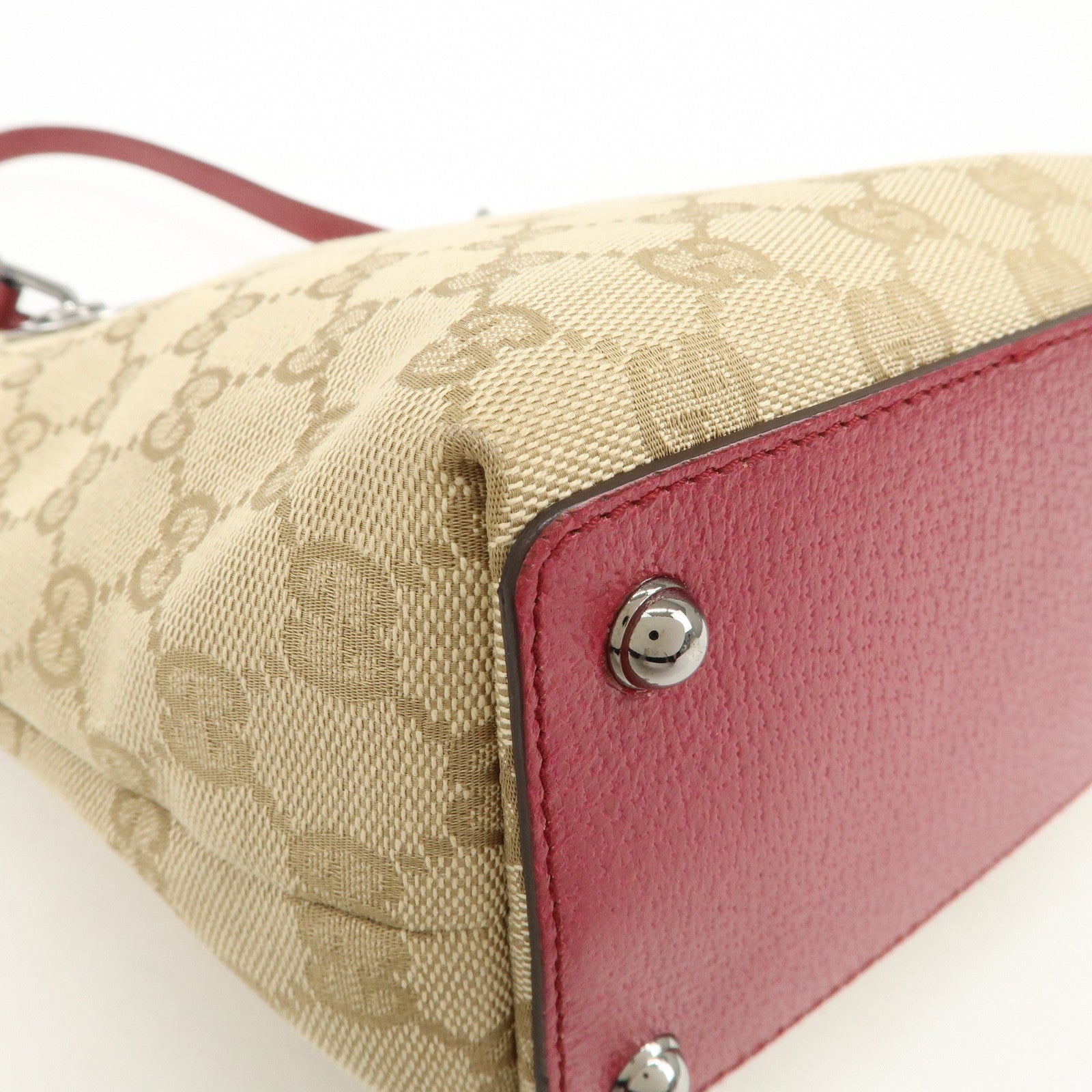 GUCCI GG Monogram Canvas Leather Tote Bag Hand Bag Beige 120840