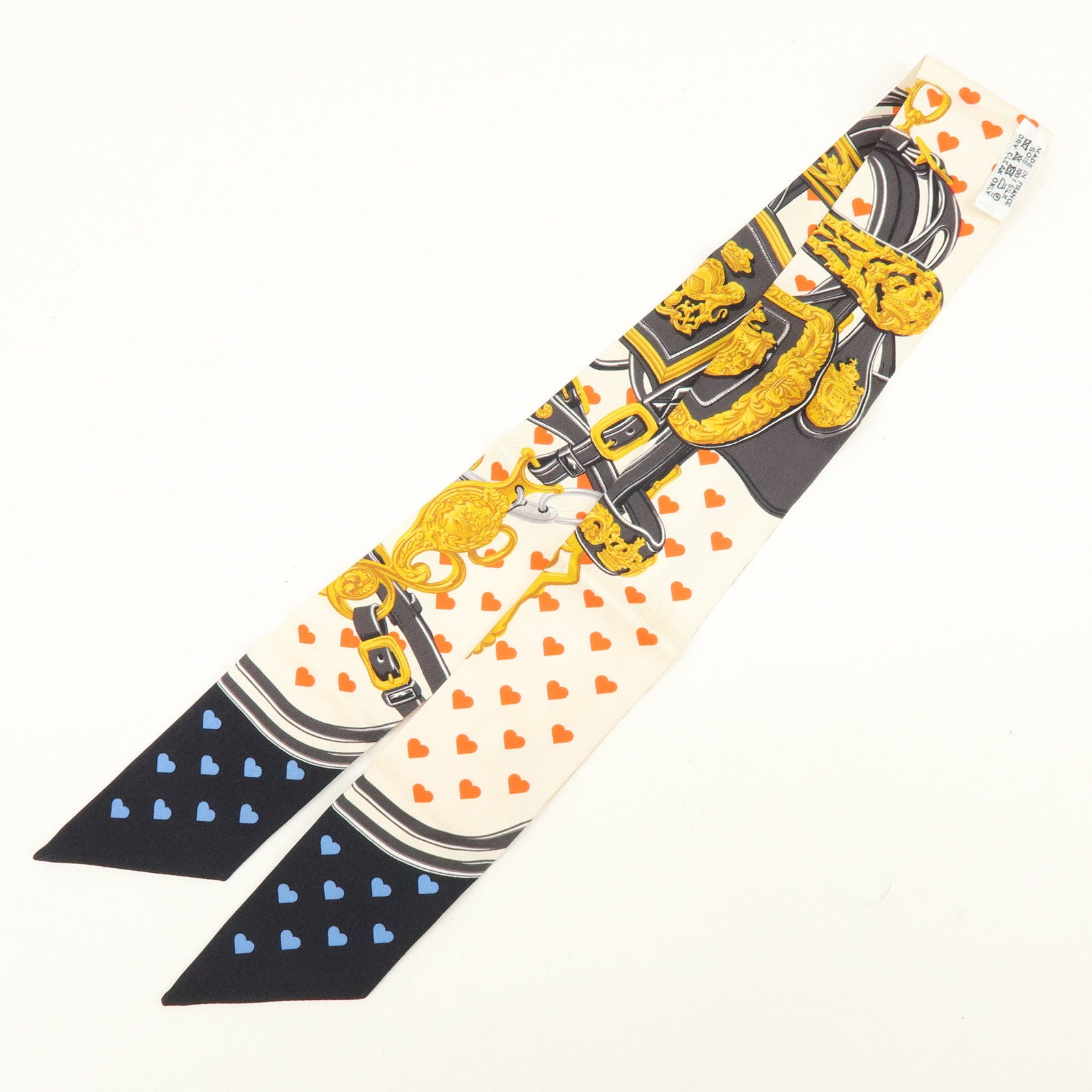 HERMES Twilly Silk 100% Brides de Gala love Scarf White Black Red