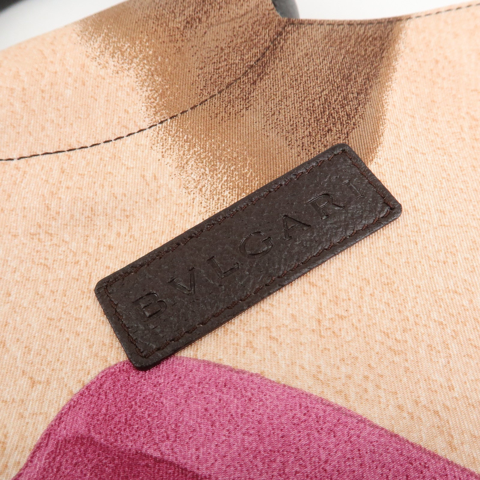 BVLGARI Canvas Leather Beach Print Tote Bag Hand Bag Pink