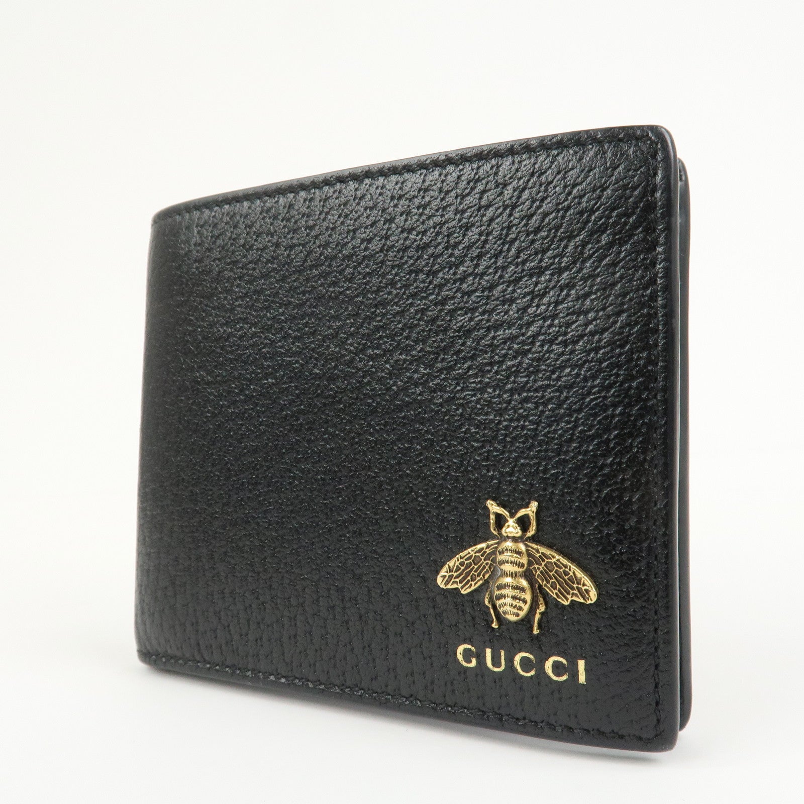 GUCCI Animalier Leather Bi-fold Compact Wallet Black 523664