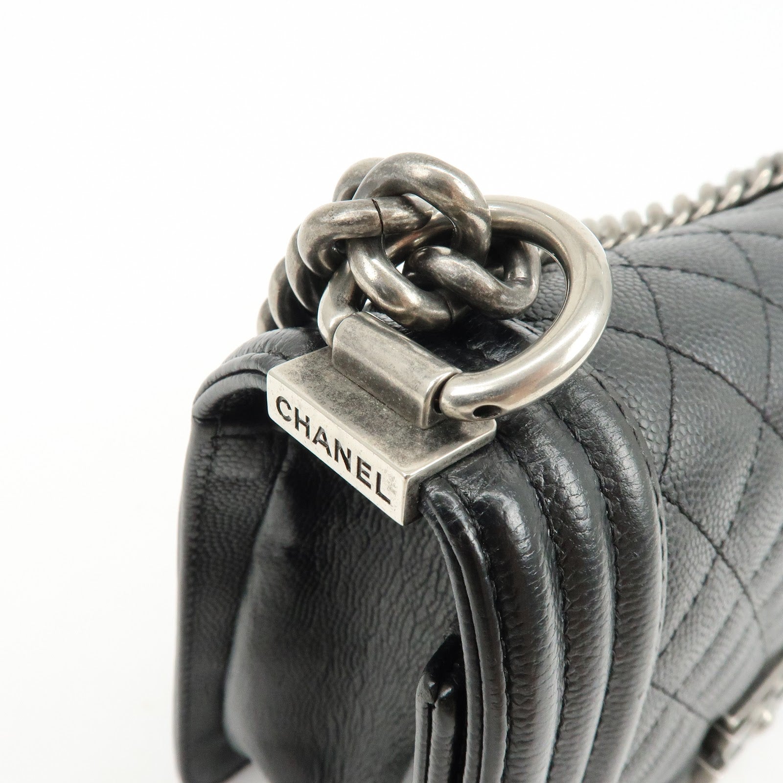 CHANEL Boy Chanel Caviarskin Chain Shoulder Bag Crossbody Bag Black