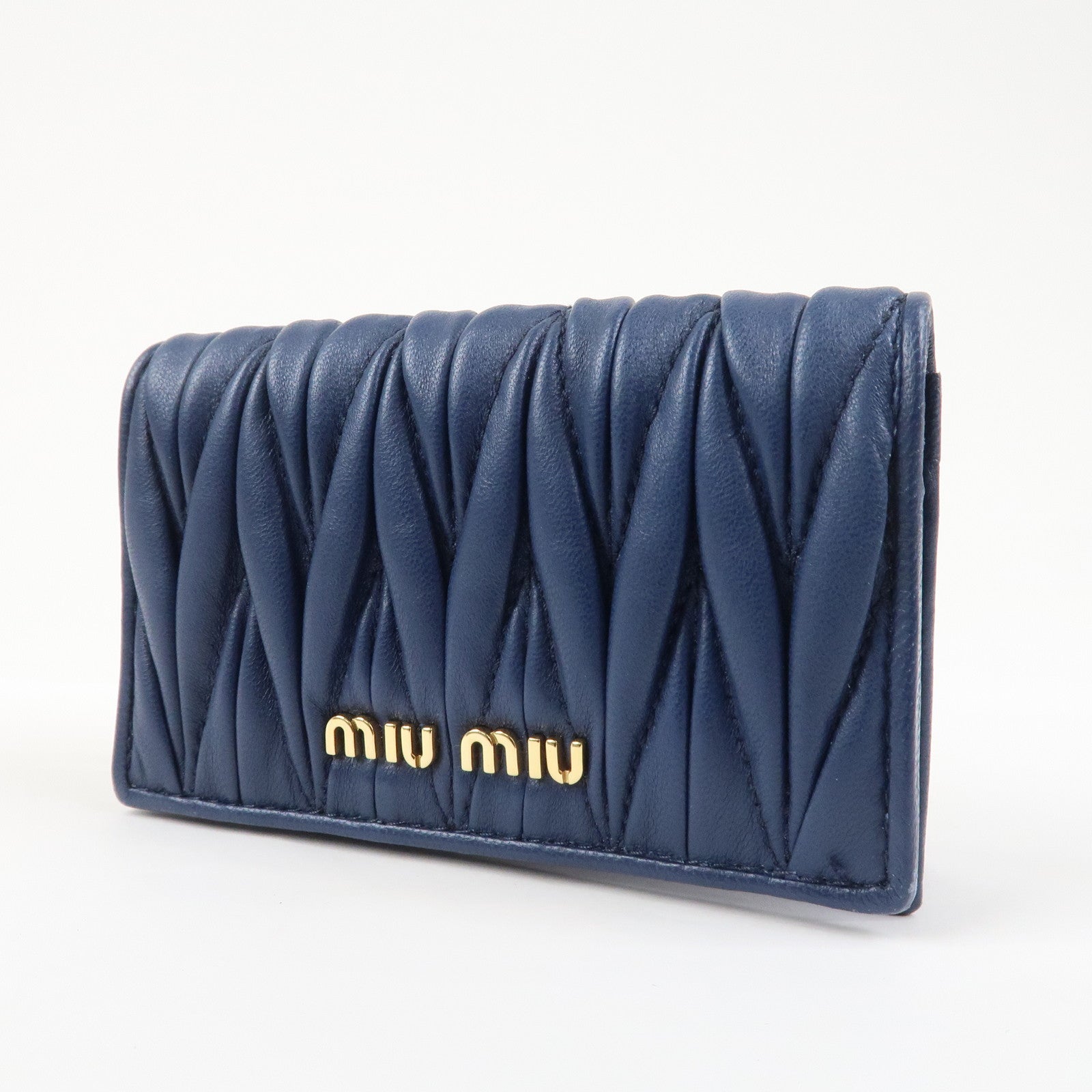 MIU MIU Matelasse Leather Keyring Card Case Card Holder Blue 5MC407