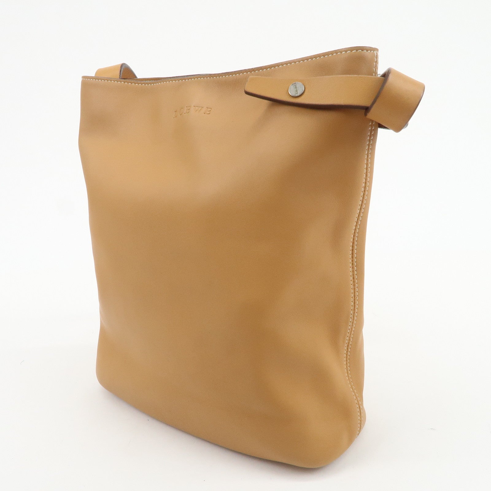 LOEWE Logo Leather Shoulder Bag Hand Bag Tote Bag Light Brown