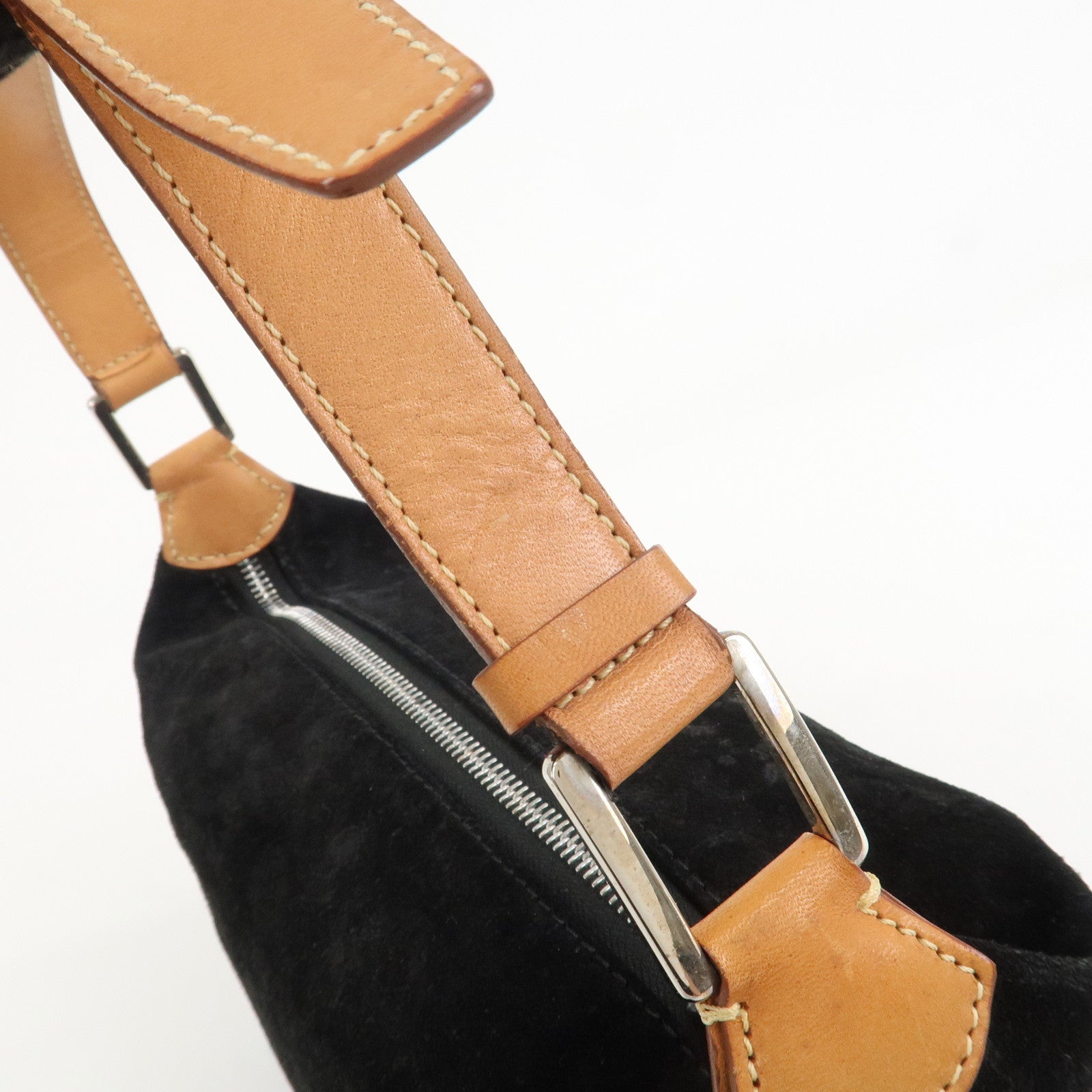 CELINE C Macadam Leather Suede Shoulder Bag Hand Bag Black Brown