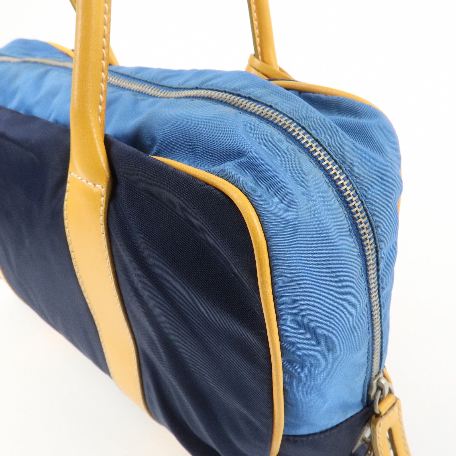 PRADA Triangle Logo Nylon Leather Shoulder Bag Hand Bag Navy Yellow