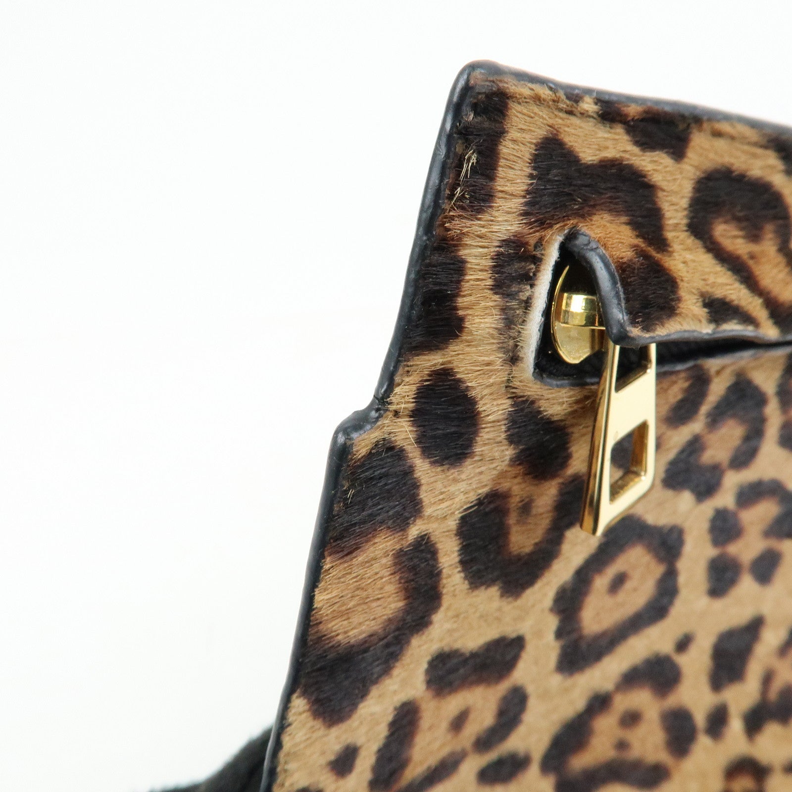 LOEWE Unborn Calf Leather Shoulder Bag Leopard Brown Black