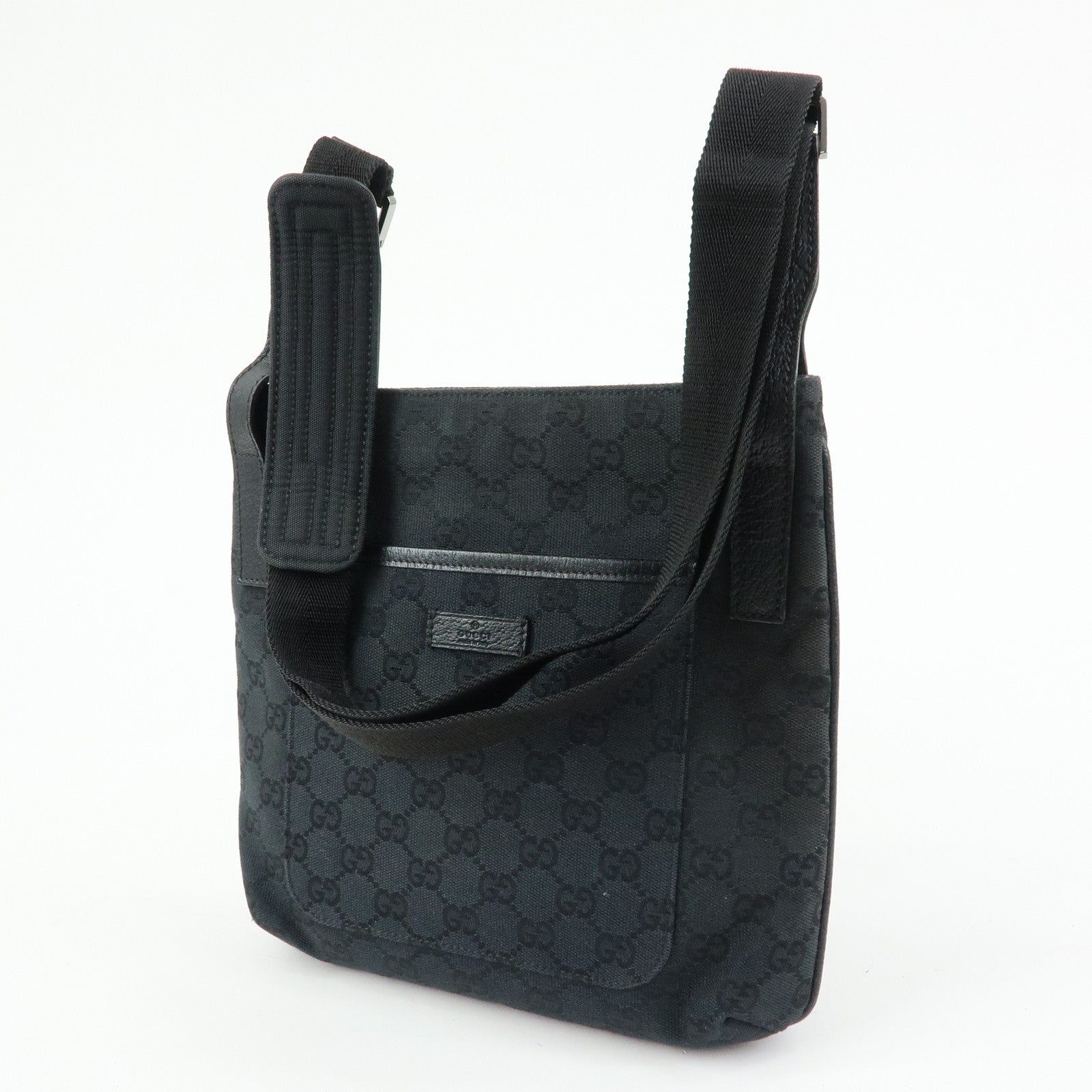 GUCCI GG Canvas Leather Shoulder Crossbody Bag Black 122793