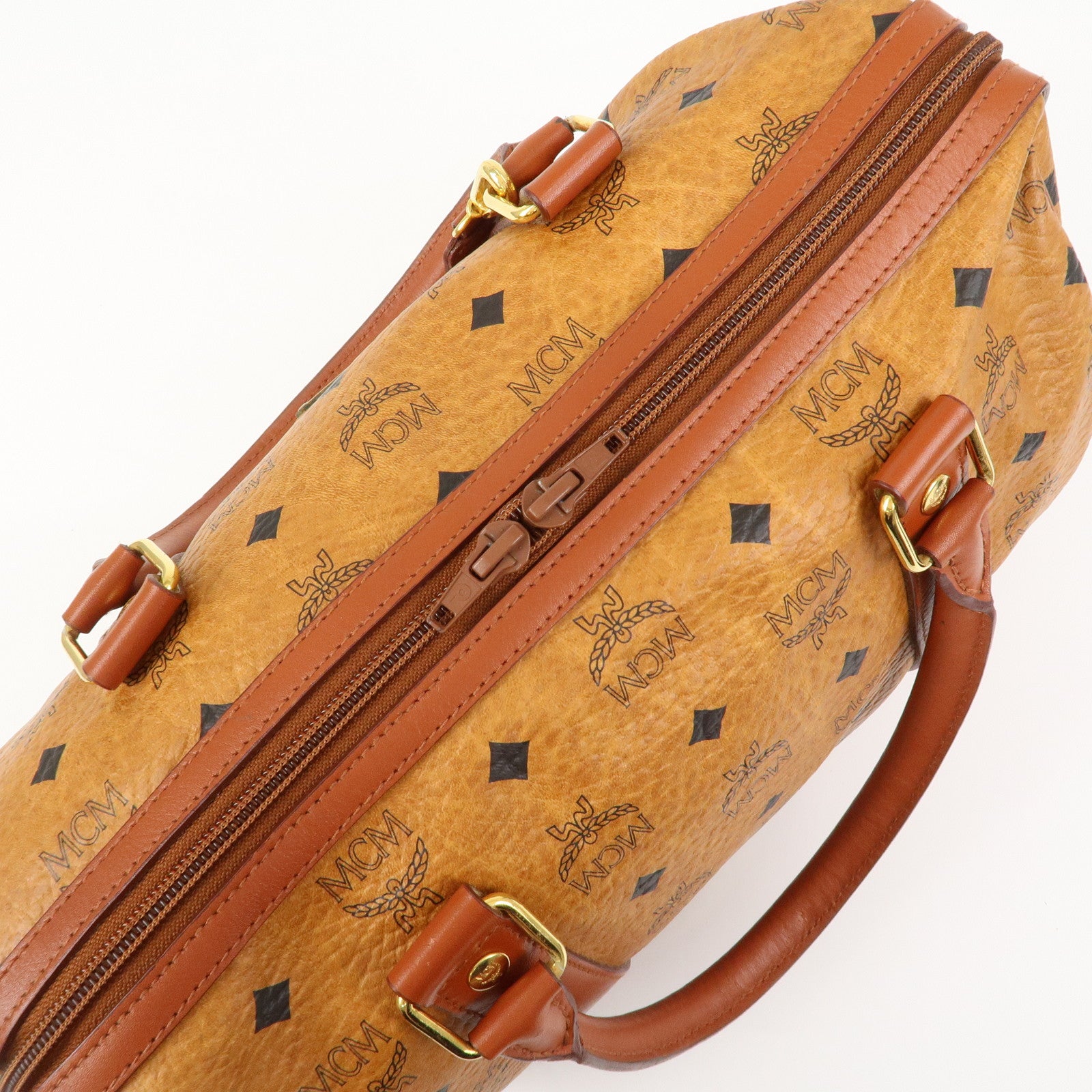 MCM Visetos Logo Leather 2WAY Bag Hand Bag Shoulder Bag Brown