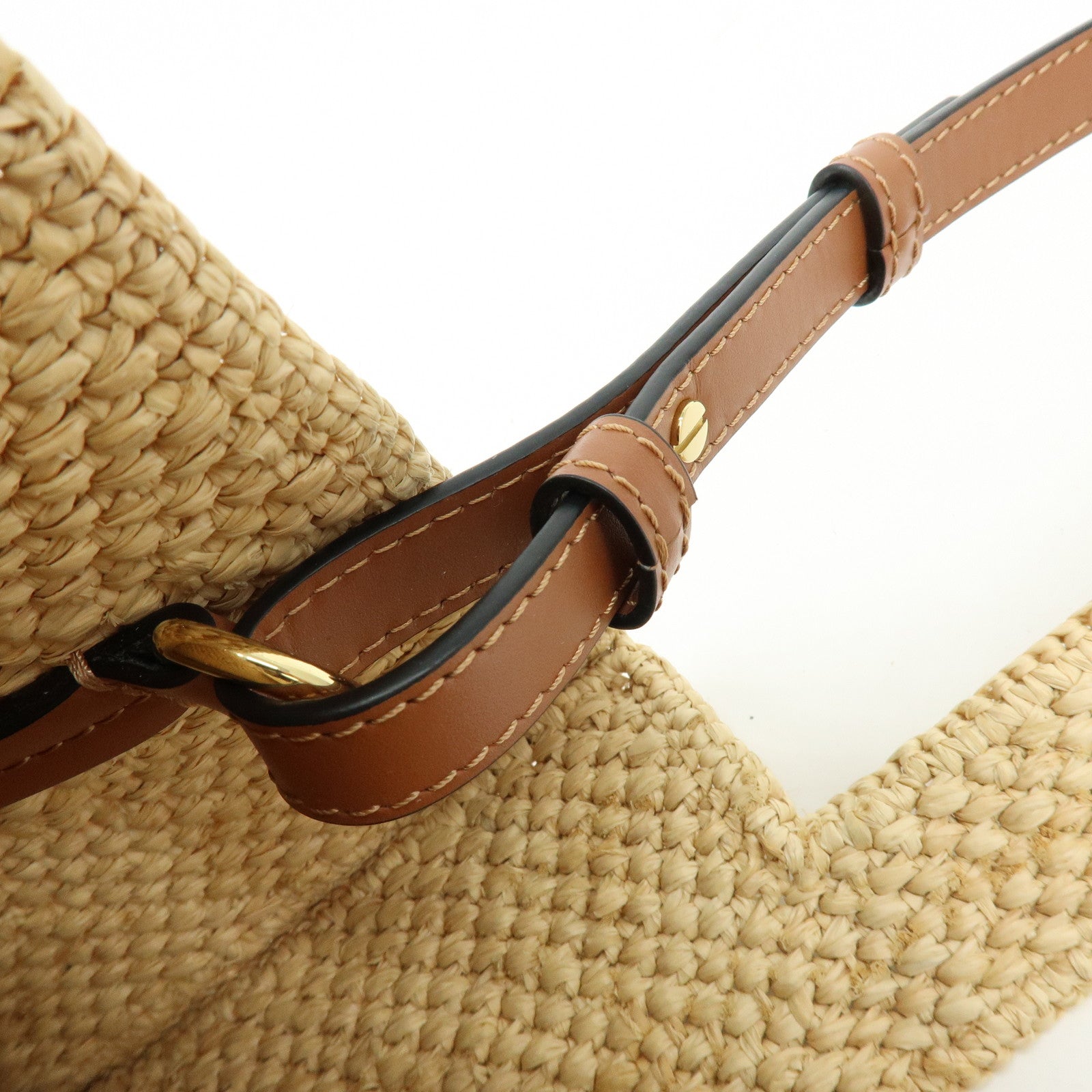LOEWE Font Tote Raffia Leather 2Way Bag Tote Bag Shoulder Bag Beige