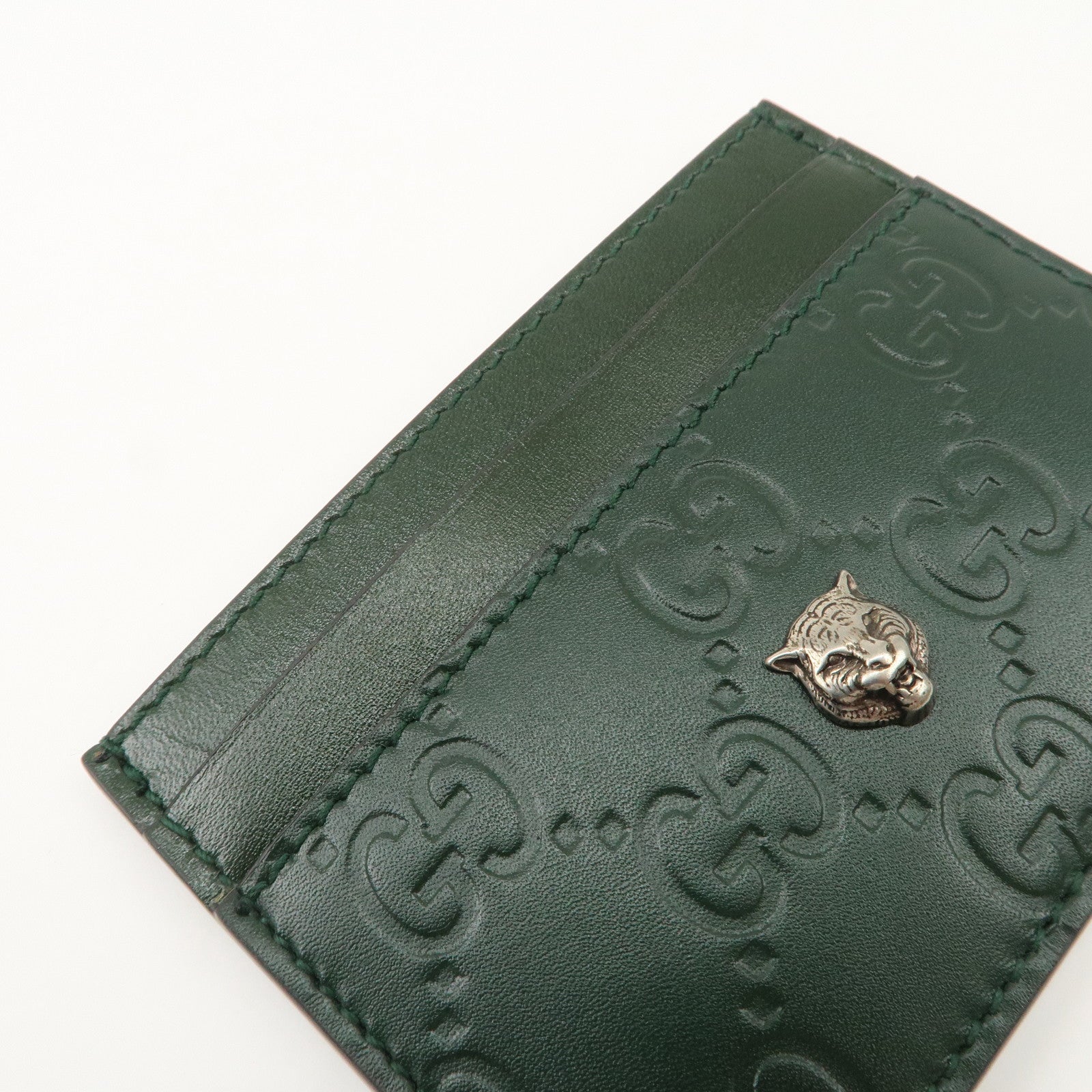 GUCCI Guccissima Tiger Natal Details Leather Card Case Green 428542 Used