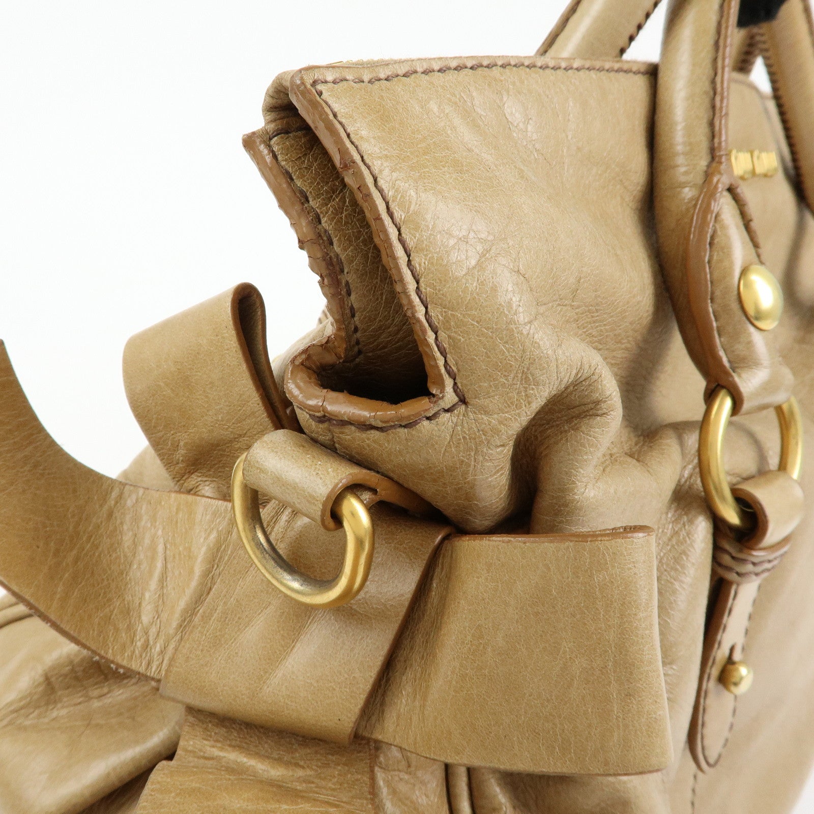 MIU MIU Leather 2Way Bag Hand Bag Shoulder Bag Beige RT0438