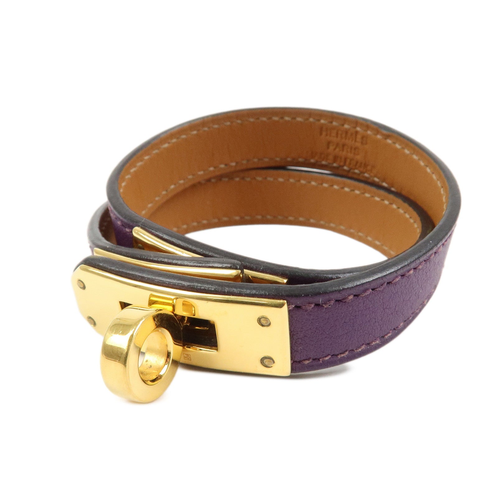 HERMES Leather Mini Kelly Double Tour Bracelet Q Stamped Purple