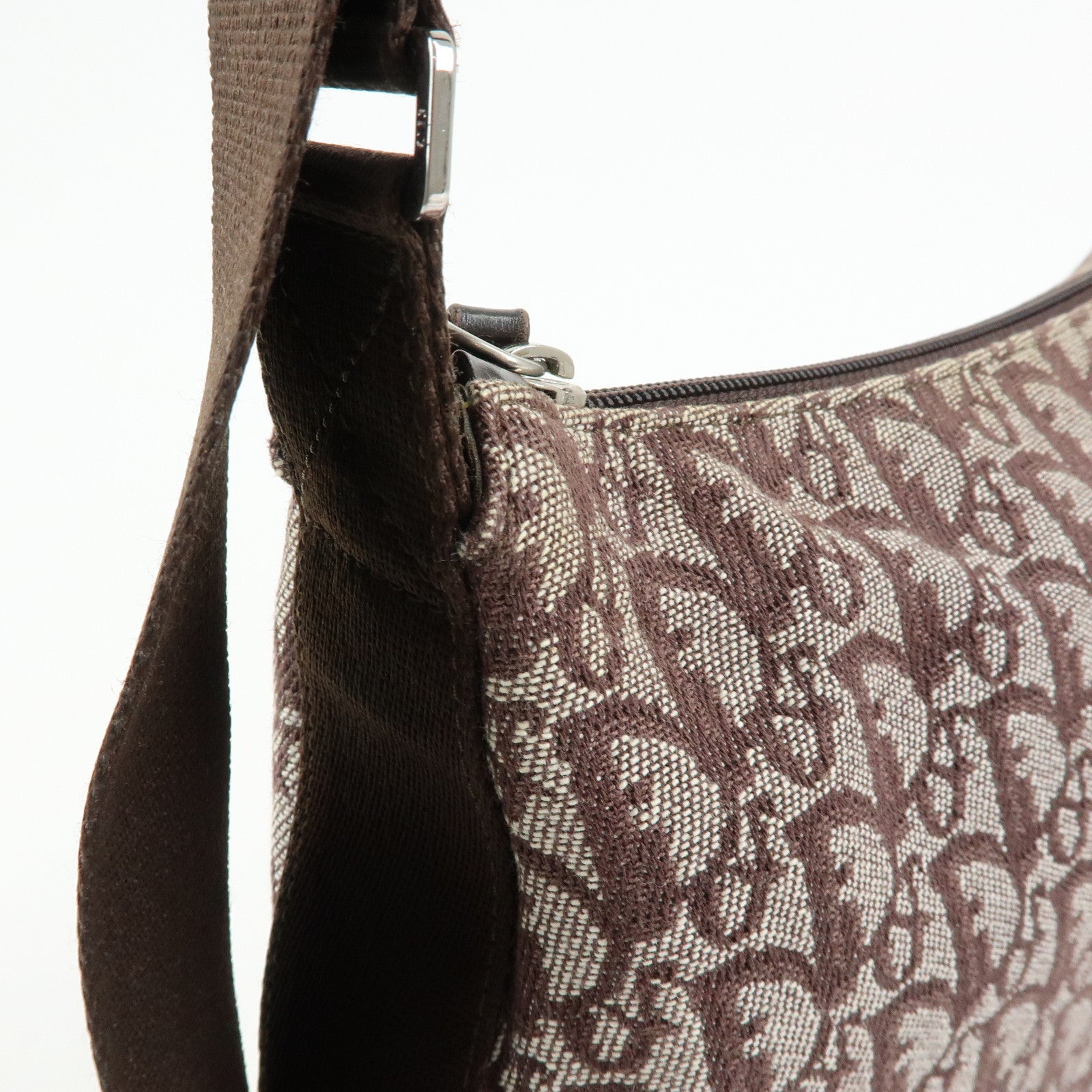 Christian Dior Trotter Jacquard Leather Shoulder Bag Brown