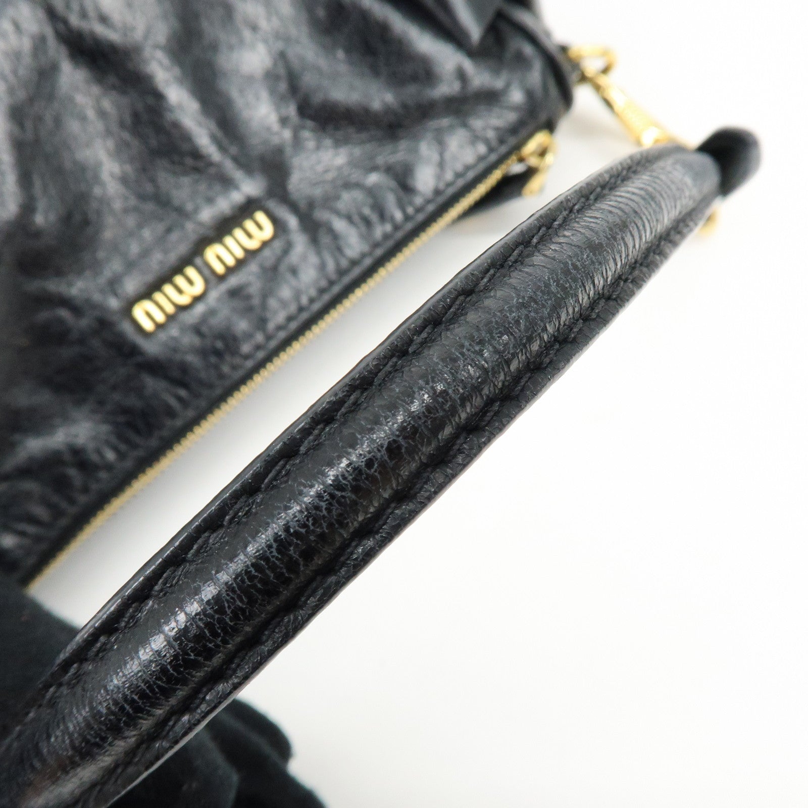 MIU MIU Leather Side Ribbon Mini Shoulder Bag Hand Bag Black 5N1557
