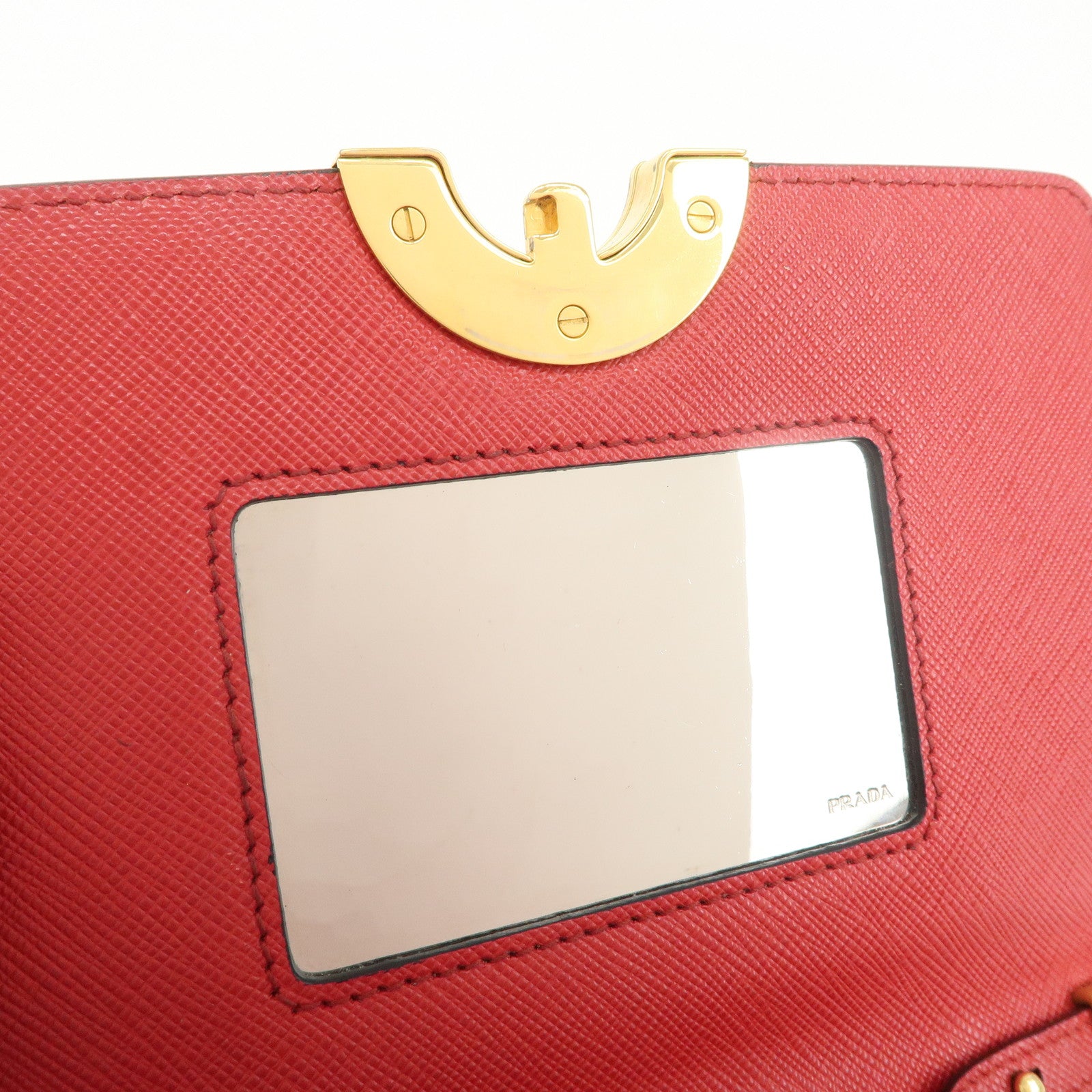 PRADA Logo Saffiano Leather Chain Shoulder Bag Red 1BH007