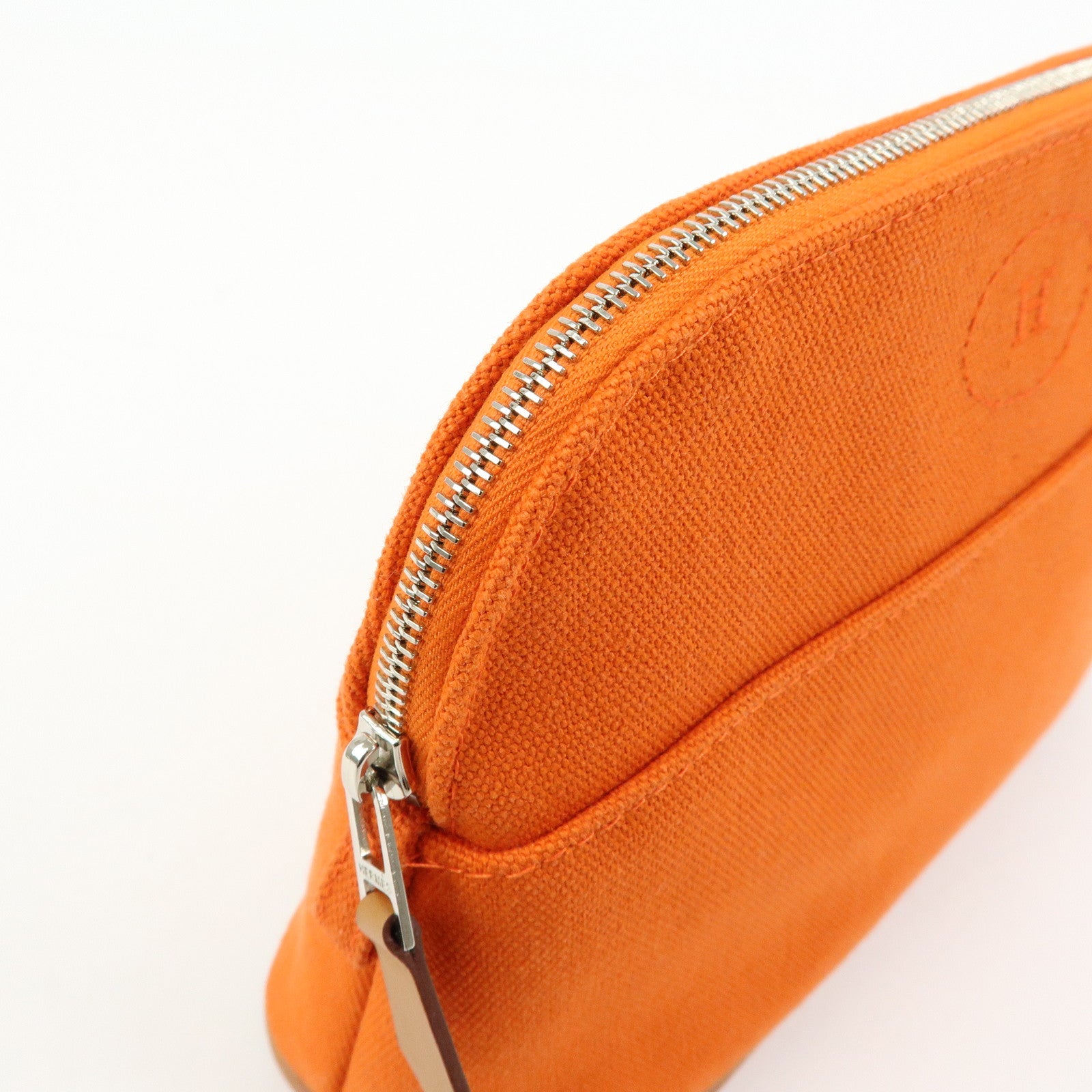 HERMES Bolide Mini Canvas Leather Pouch Cosmetic Pouch Orange