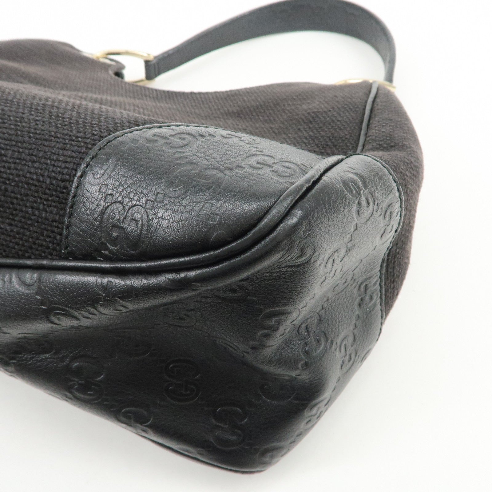 GUCCI Guccissima Leather Canvas Shoulder Bag Hand Bag Brown 257265